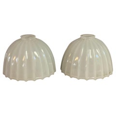 Fluted Scalloped Edge Industrial Camphor Glass Shades, Pair