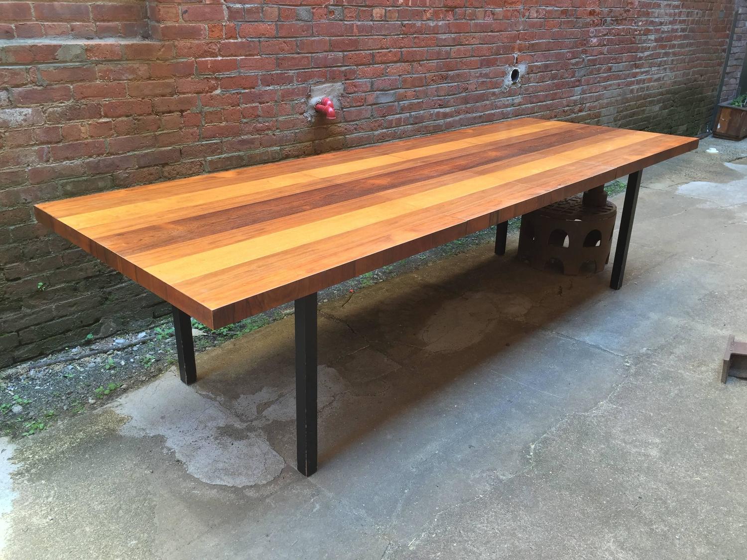 Directional Mixed Woods Butcher Block Dining Table Manner of Milo