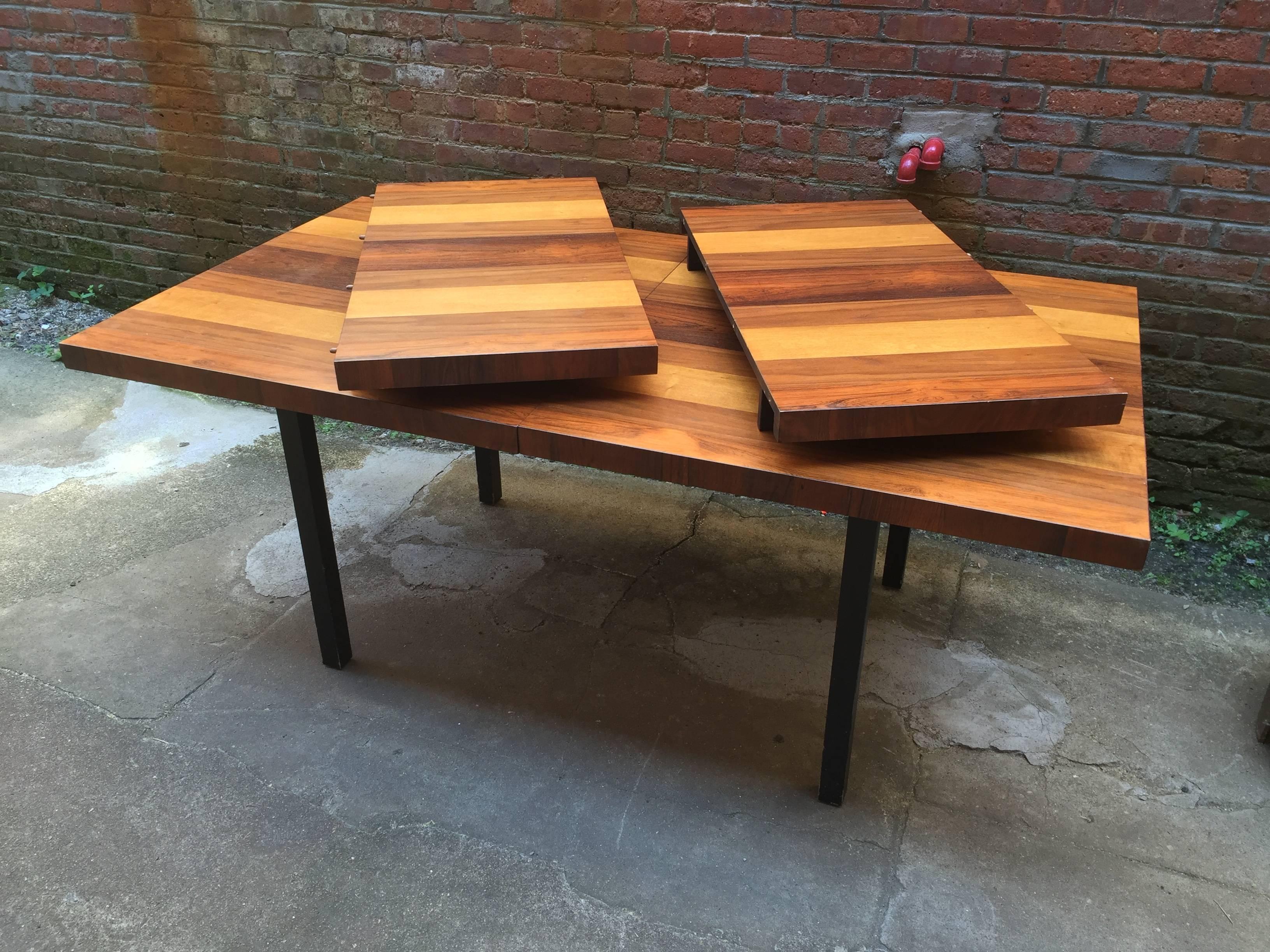 Late 20th Century Milo Baughman Directional Mixed Woods Butcher Block Dining Table 