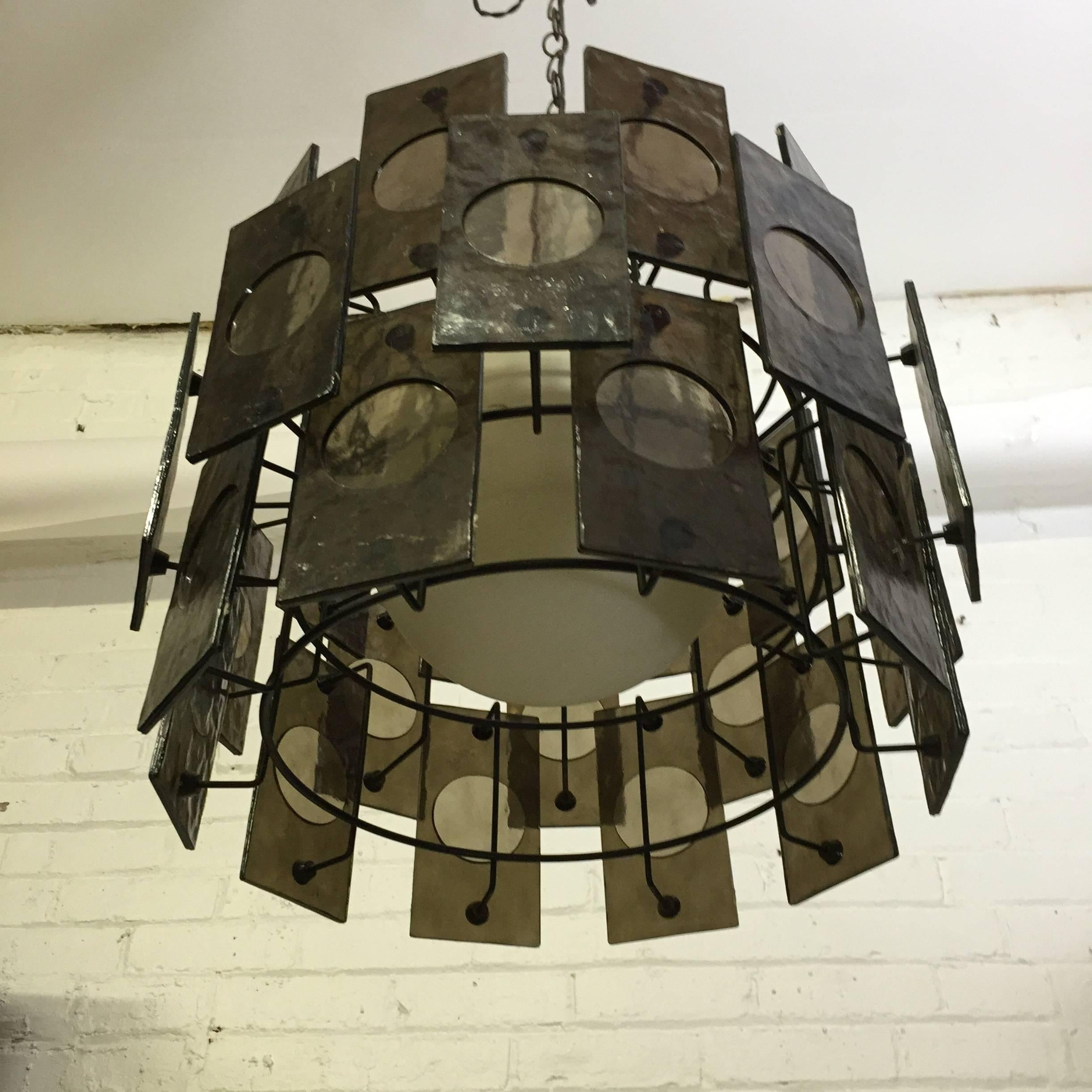 American Mid-Century Modern Smoke Panel Tiered Swag Pendant Lamp