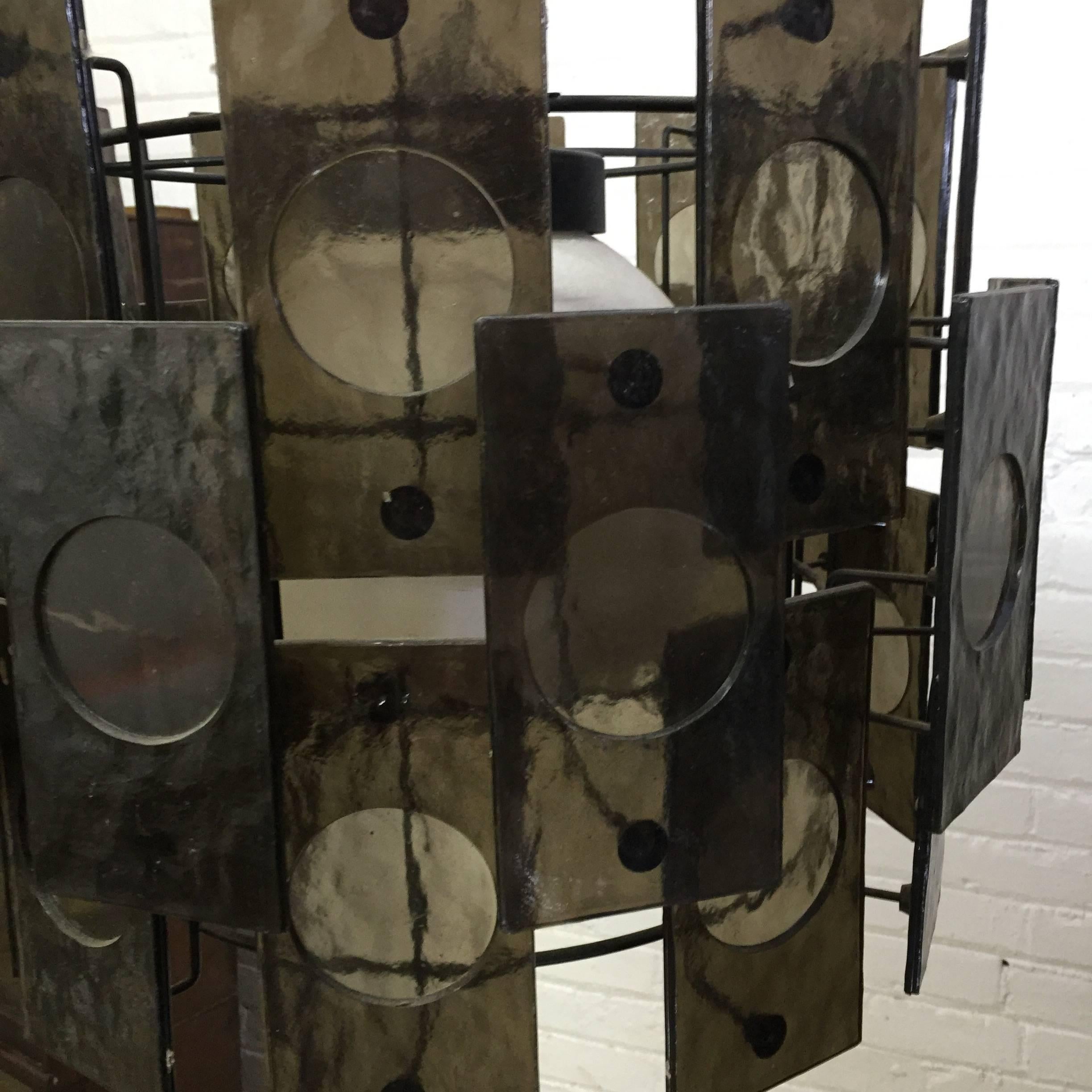 Mid-20th Century Mid-Century Modern Smoke Panel Tiered Swag Pendant Lamp