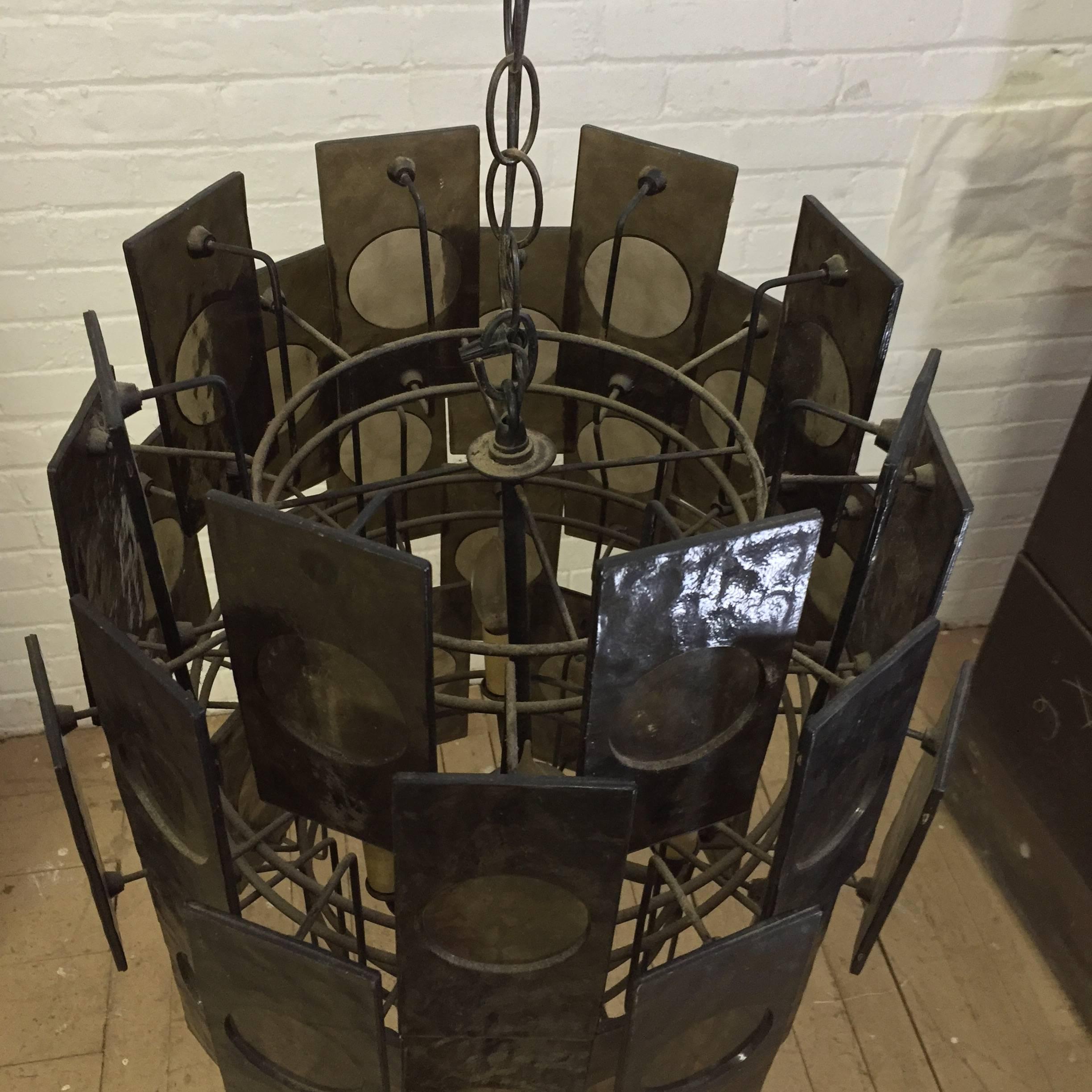 Metal Mid-Century Modern Smoke Panel Tiered Swag Pendant Lamp