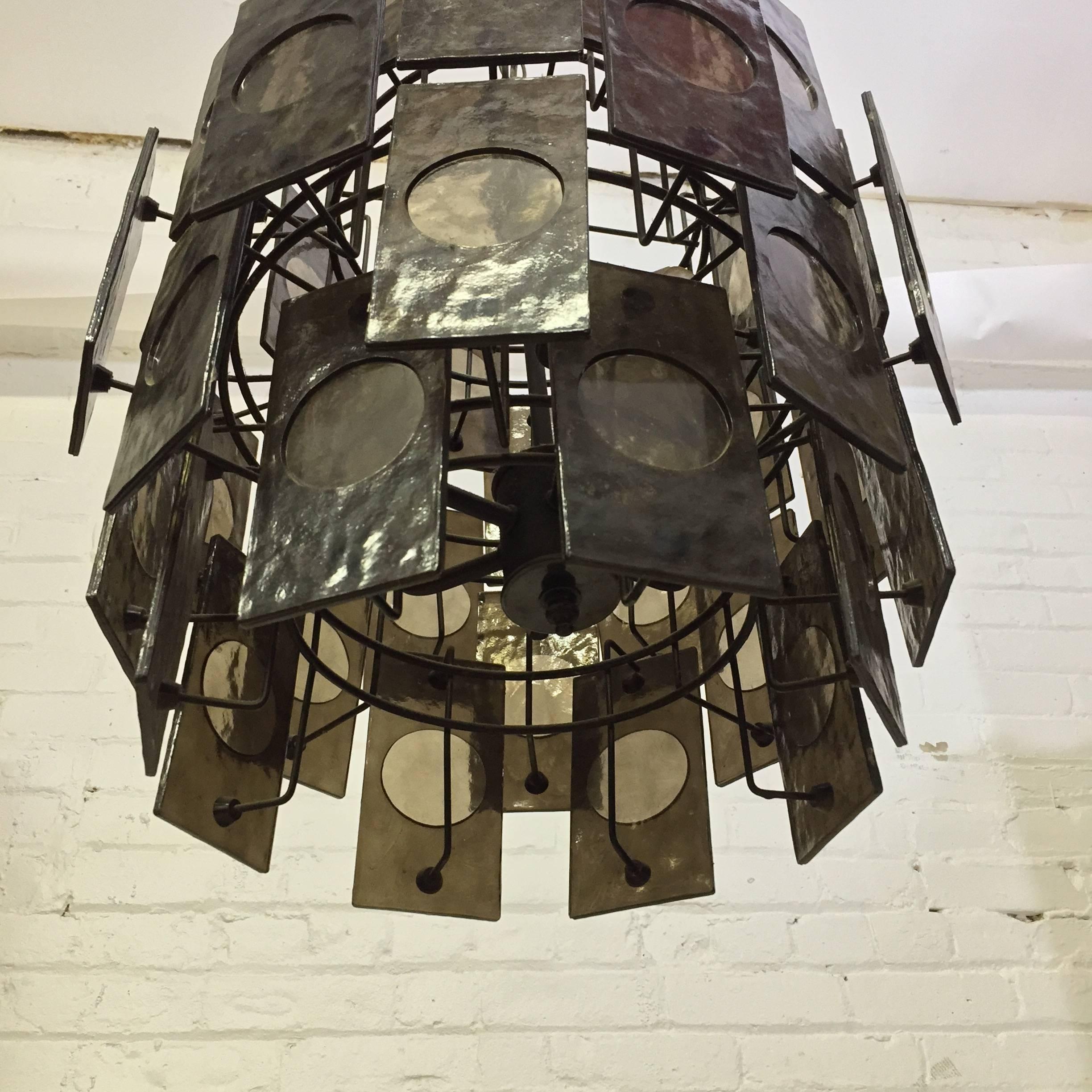 Mid-Century Modern Smoke Panel Tiered Swag Pendant Lamp 1