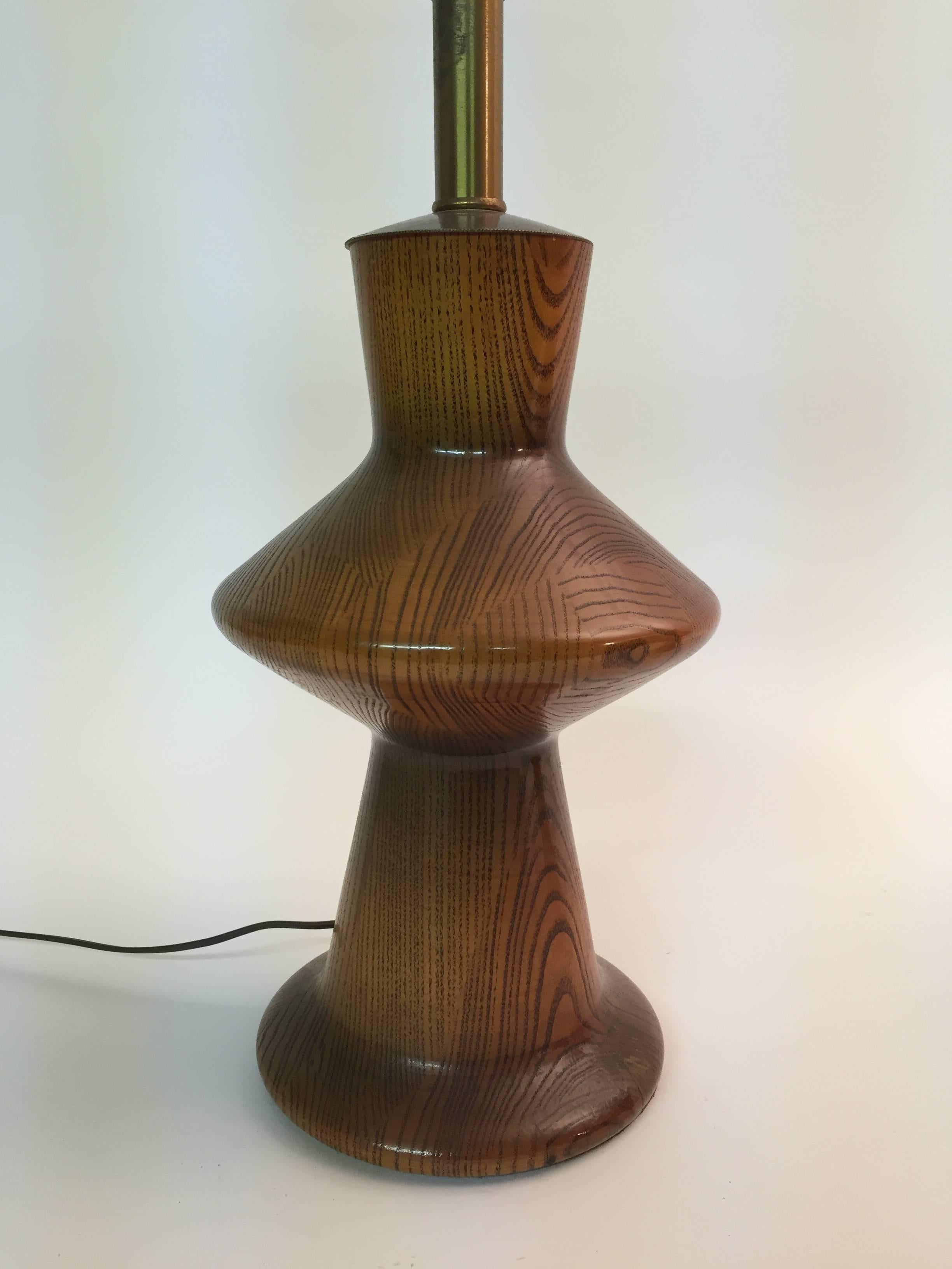 Mid-Century Modern Pair of Modernist Turned Oak Table Lamps in the Manner of Jacques Grange