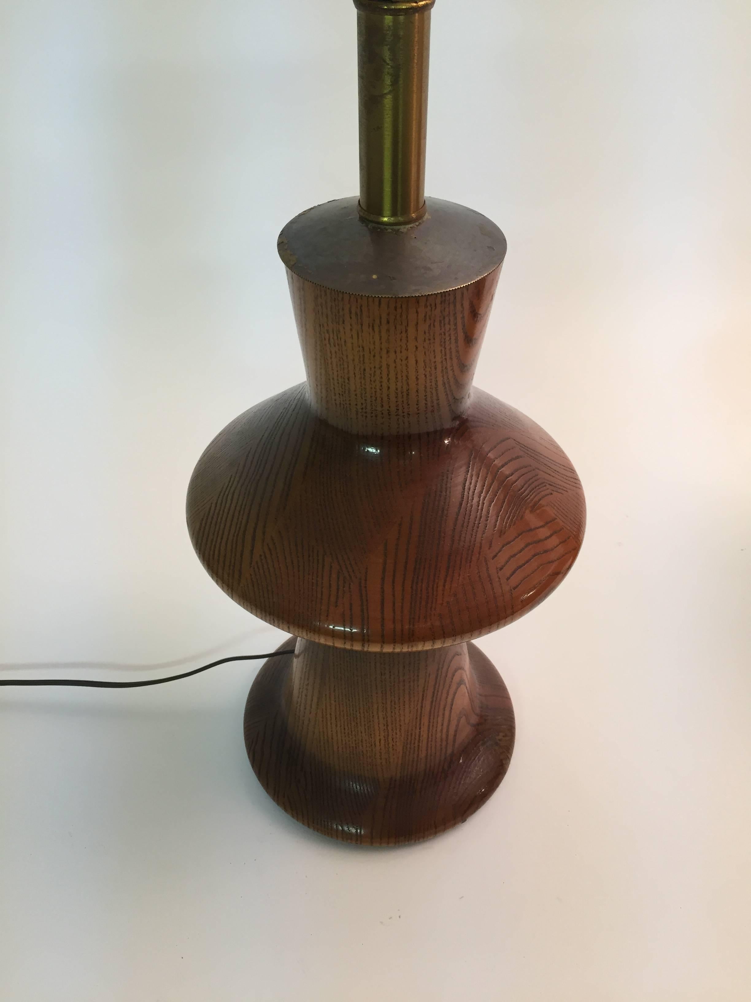 Unknown Pair of Modernist Turned Oak Table Lamps in the Manner of Jacques Grange