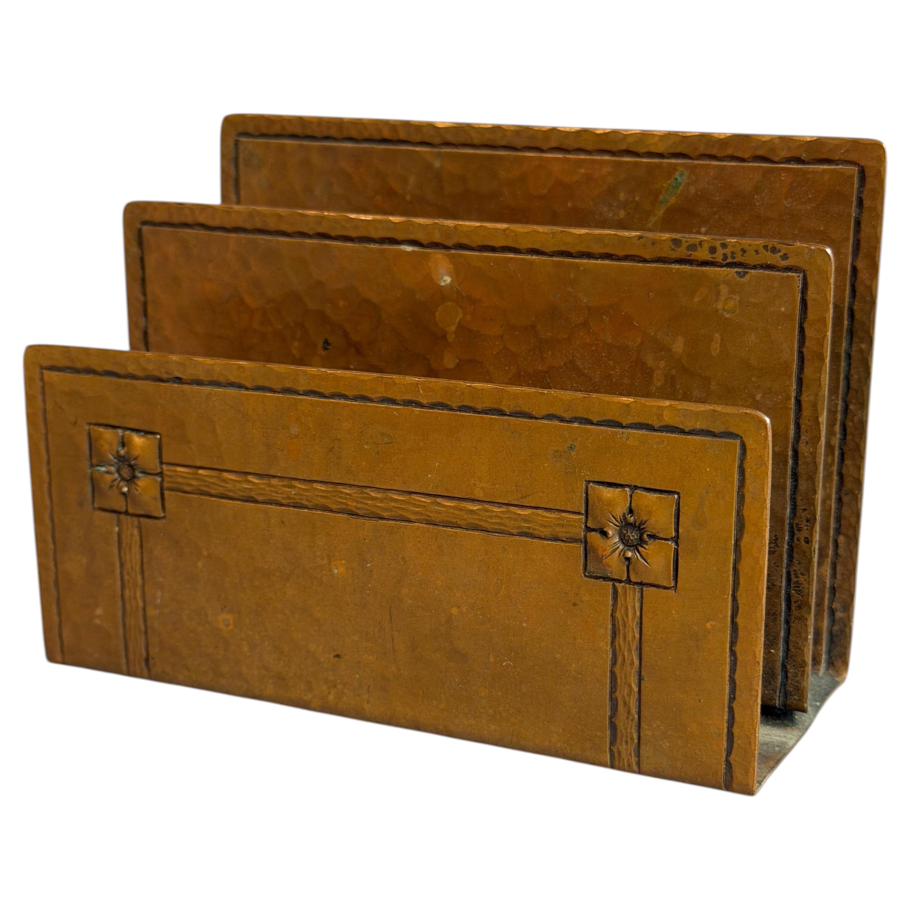 Roycroft American Arts and Crafts Hammered copper Letter Holder, Roycroft Rose