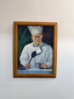 Ritratto a olio di Floss Romm Dworkin con il cappello da chef, 1991, Yes, Chef!