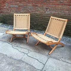 Paar Scherenstühle im Stil von Hans Wegner aus den 1960er Jahren