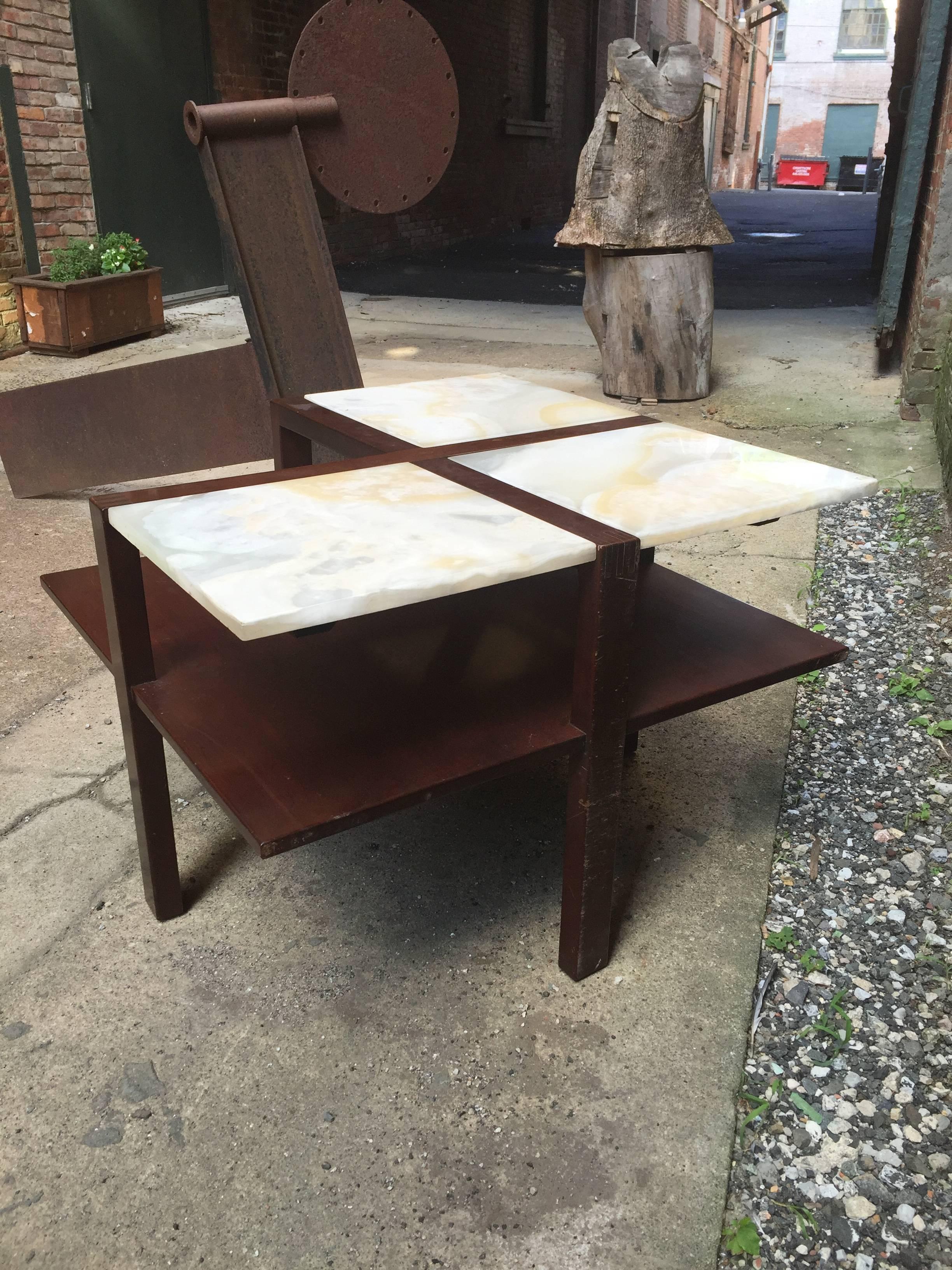 Mexican Edmund Spence Moderne Onyx and Mahogany Table