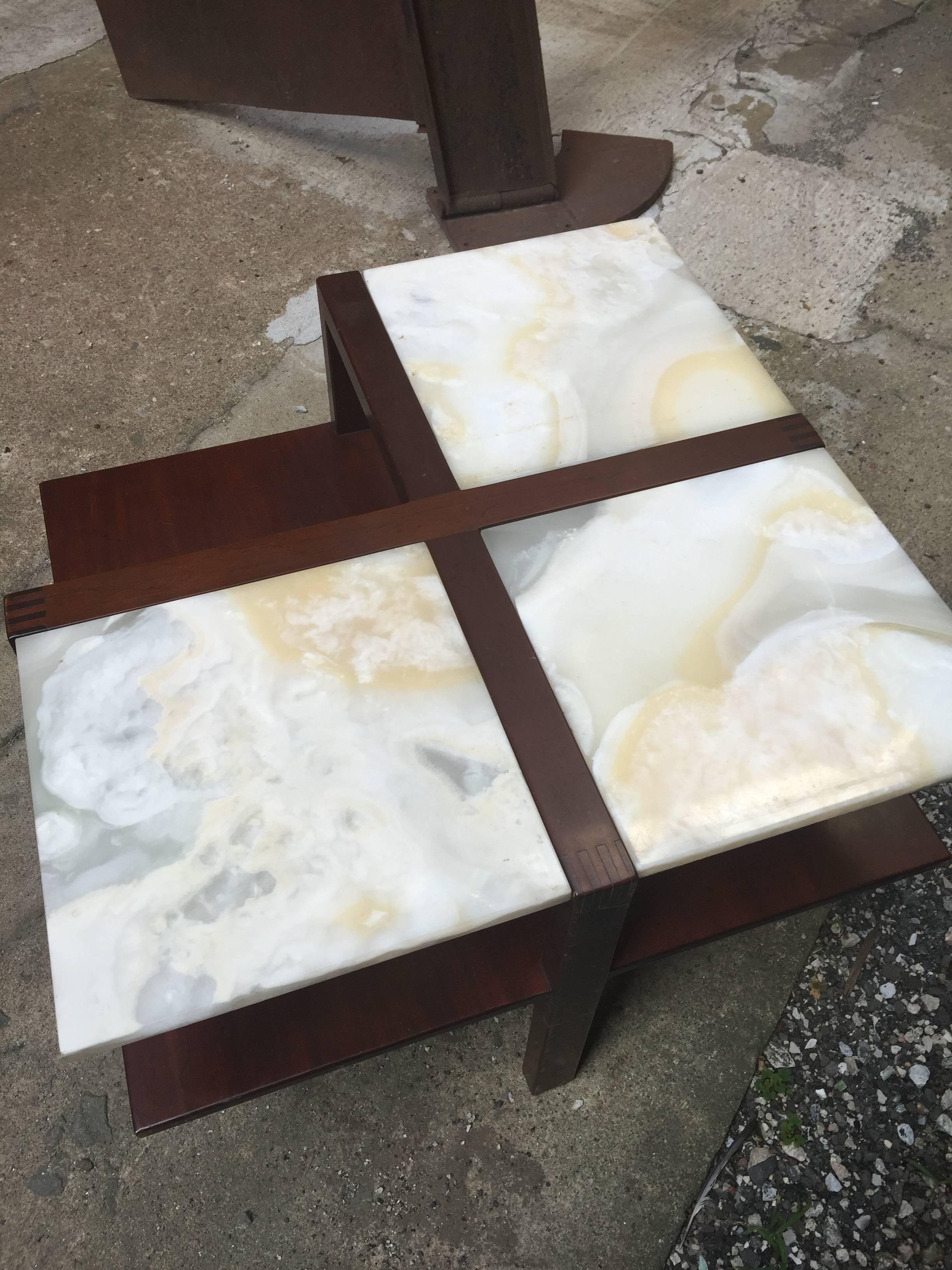 Edmund Spence Moderne Onyx and Mahogany Table In Good Condition In Garnerville, NY