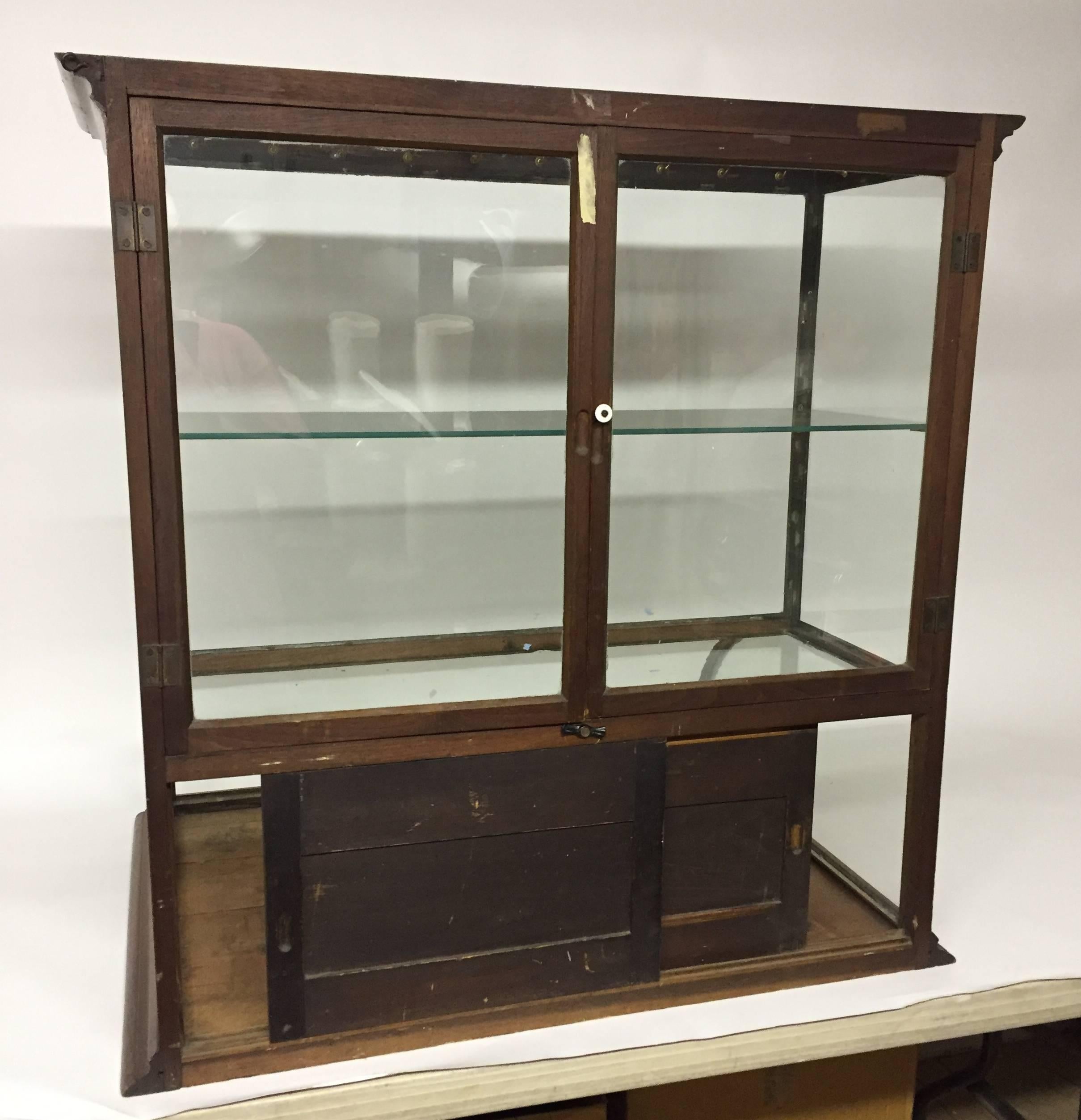 Industrial J.H. Terhune New York Walnut and Glass Counter Top Display Cabinet