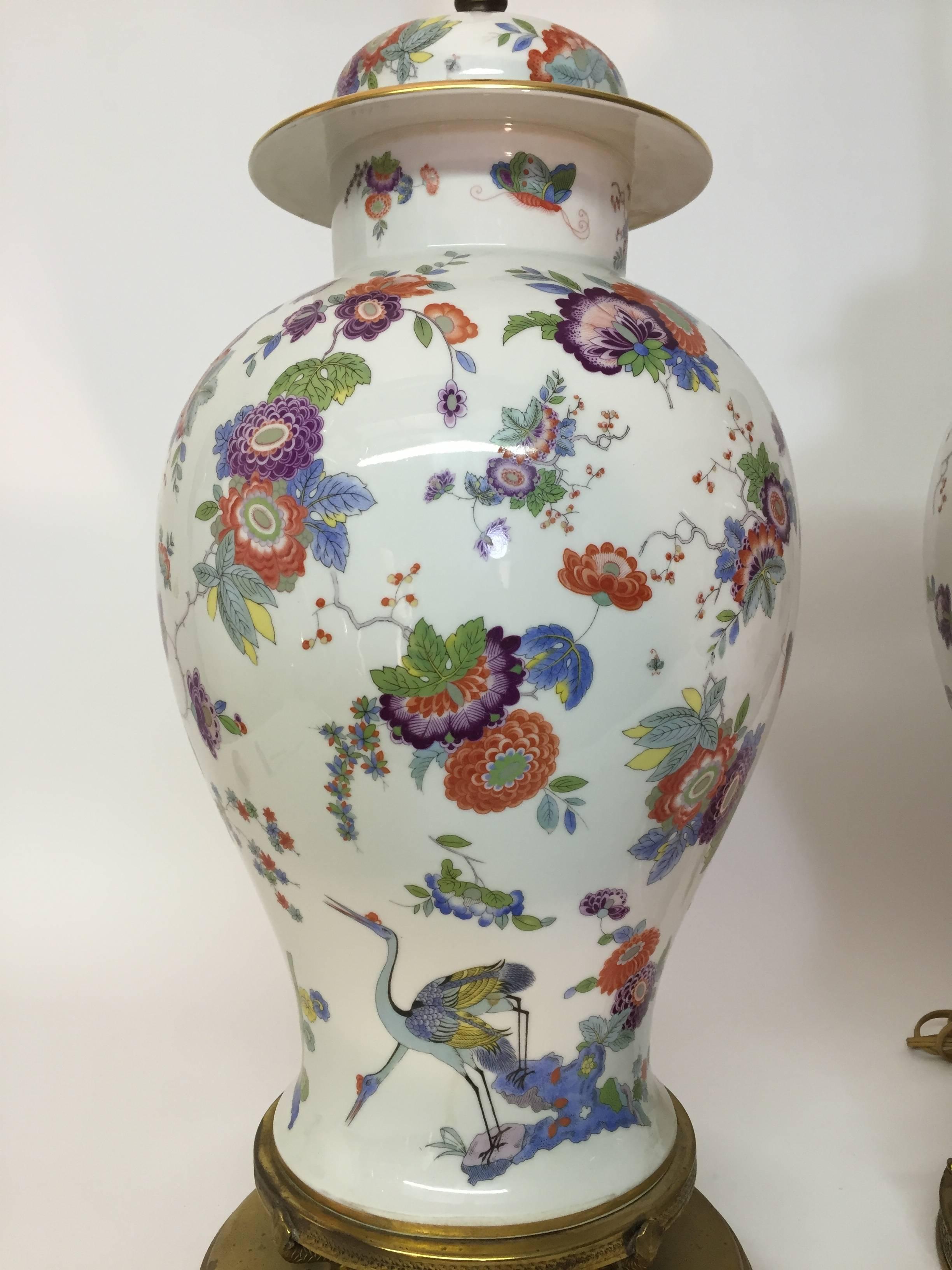 Japonisme Pair of Asian Inspired German Porcelain Ginger Jar Lamps