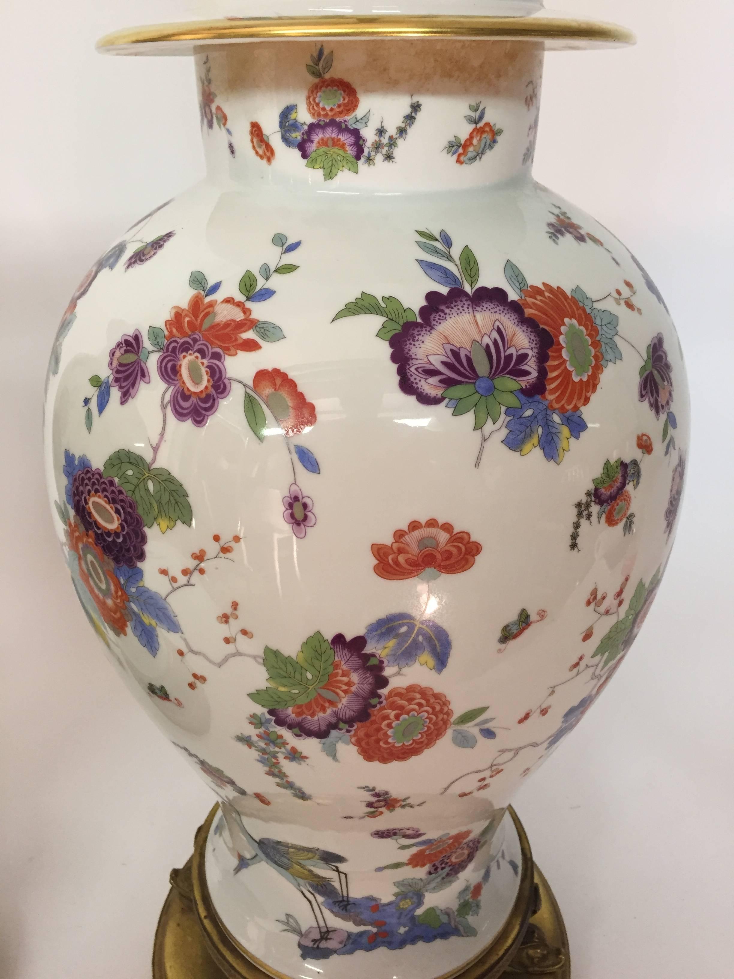 Pair of Asian Inspired German Porcelain Ginger Jar Lamps In Excellent Condition In Garnerville, NY
