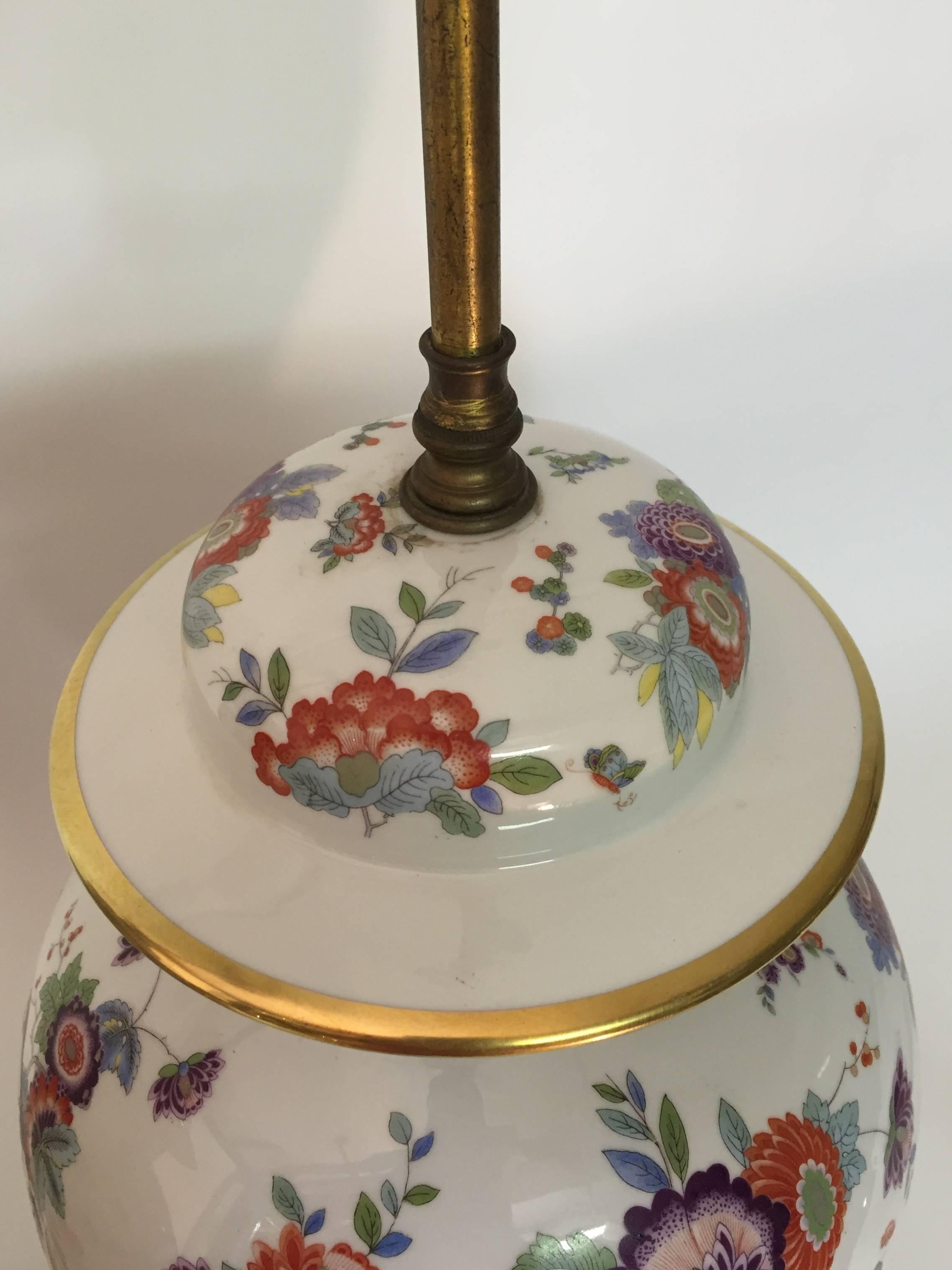 Pair of Asian Inspired German Porcelain Ginger Jar Lamps 1
