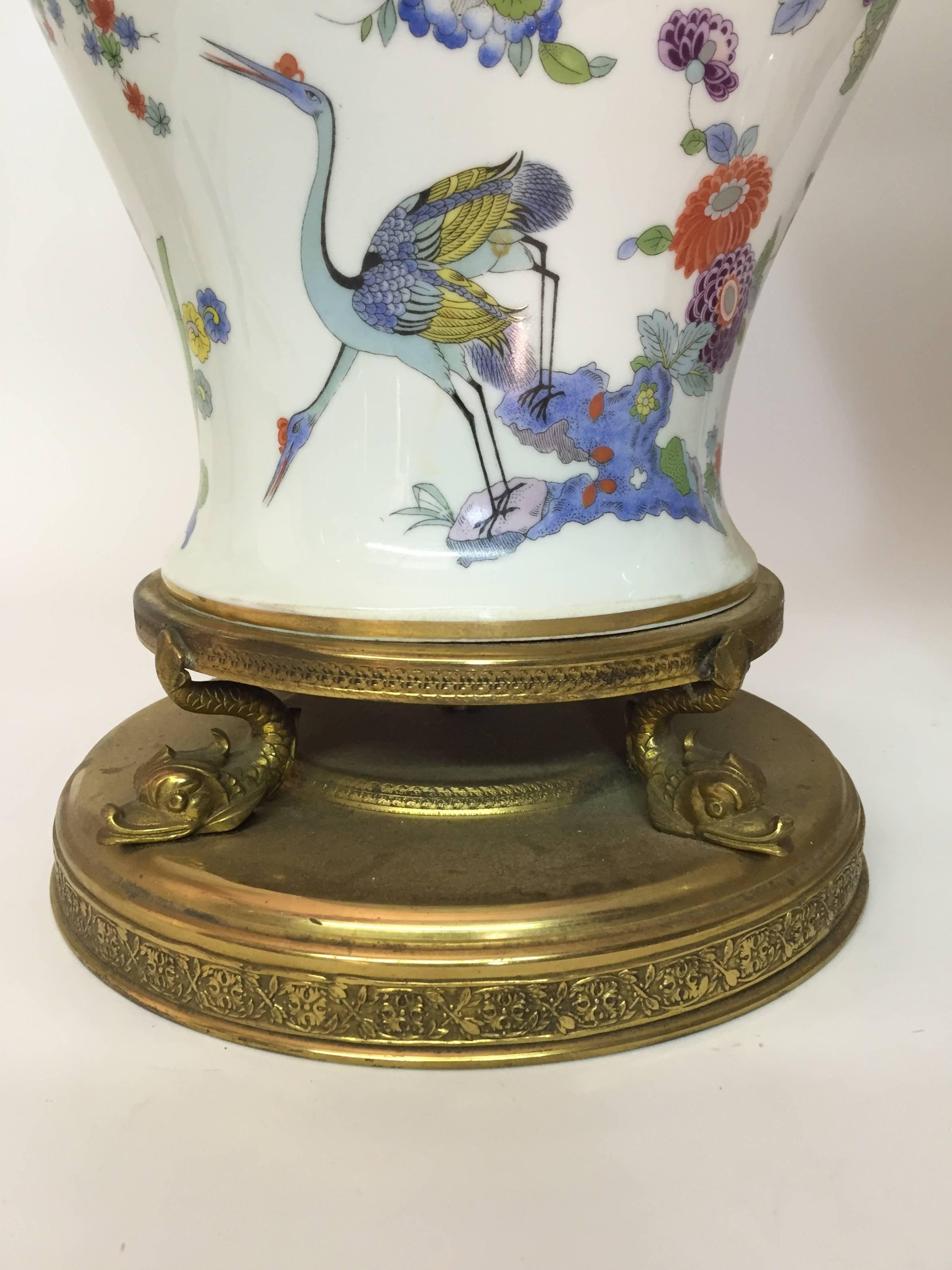 Pair of Asian Inspired German Porcelain Ginger Jar Lamps 3