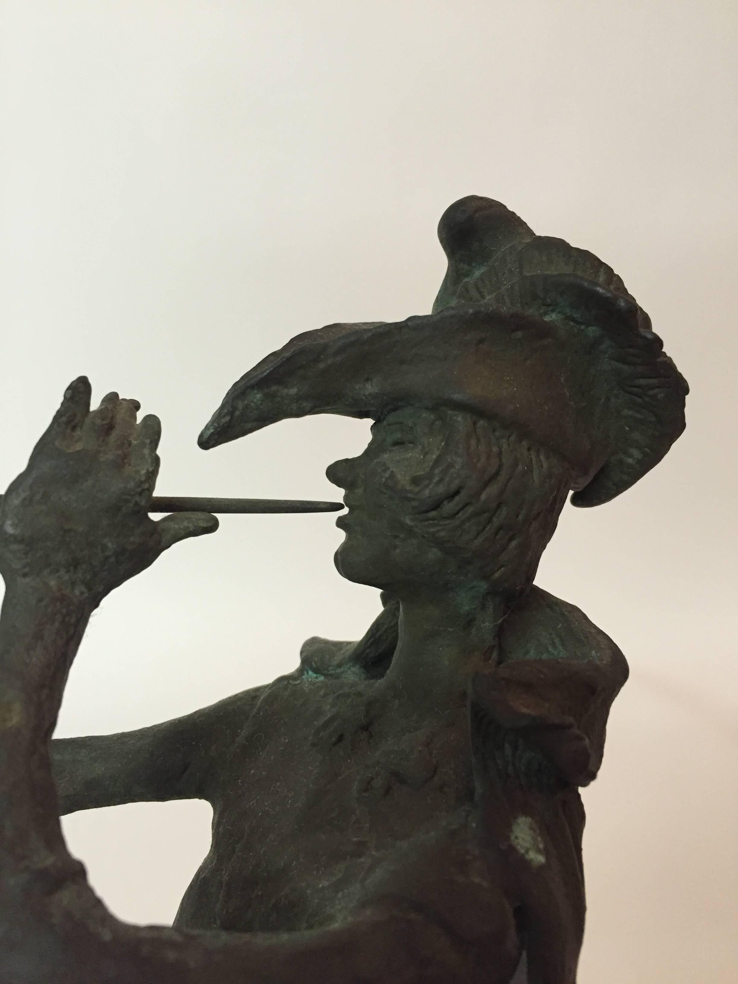 Cast Modernist Pied Piper of Hamelin Bronze Sculpture