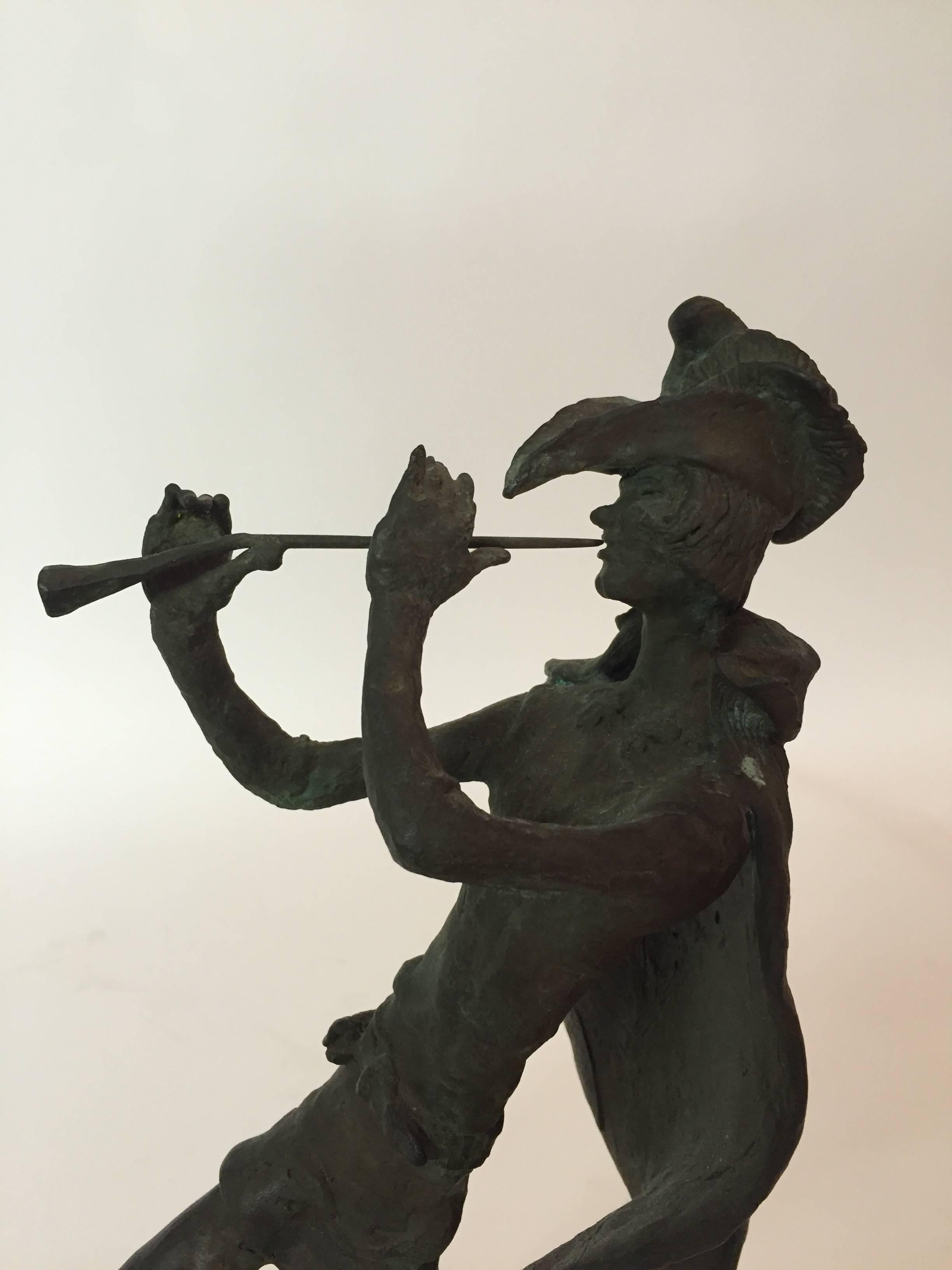 Modernist Pied Piper of Hamelin Bronze Sculpture In Excellent Condition In Garnerville, NY