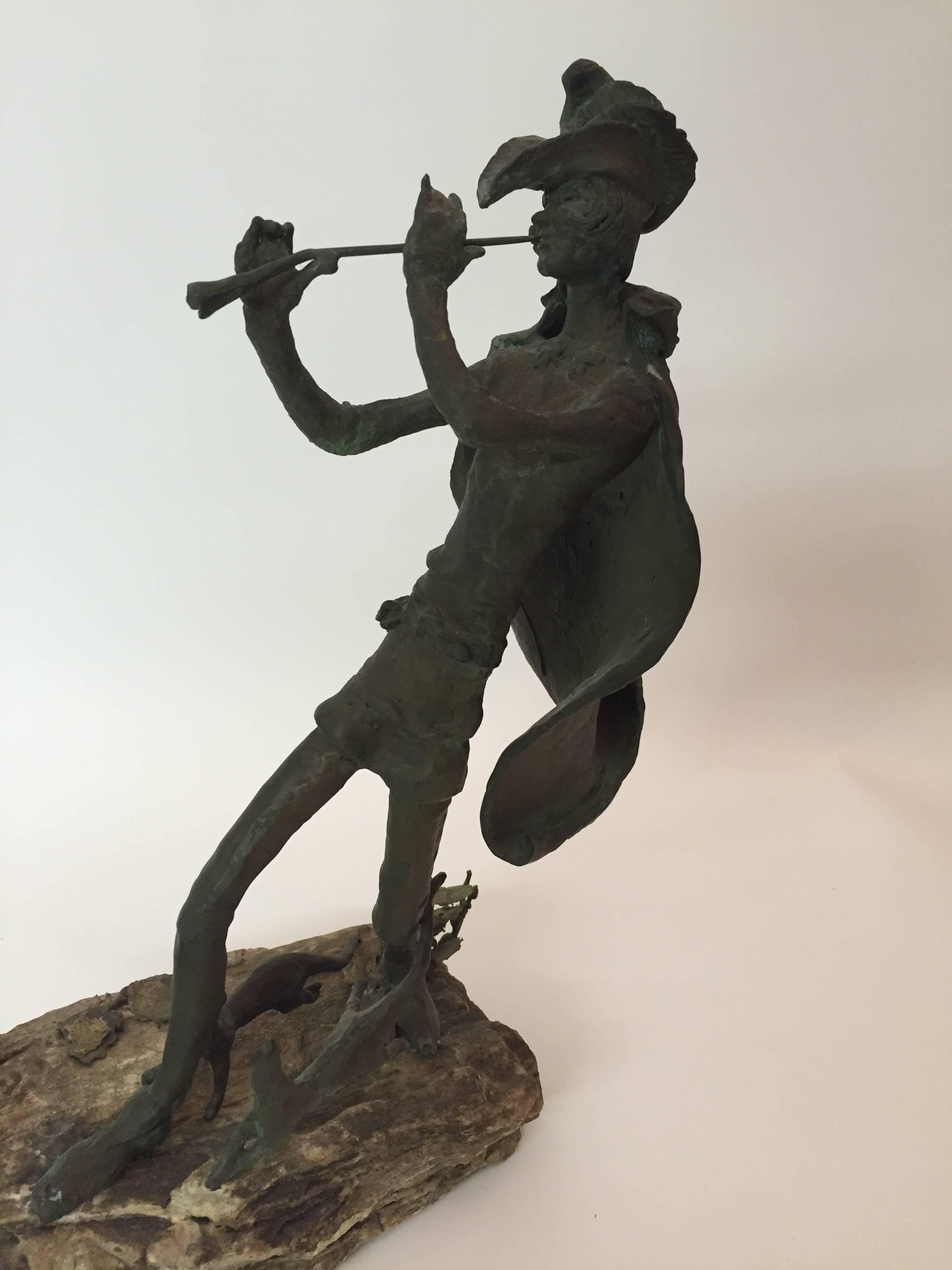 Mid-20th Century Modernist Pied Piper of Hamelin Bronze Sculpture
