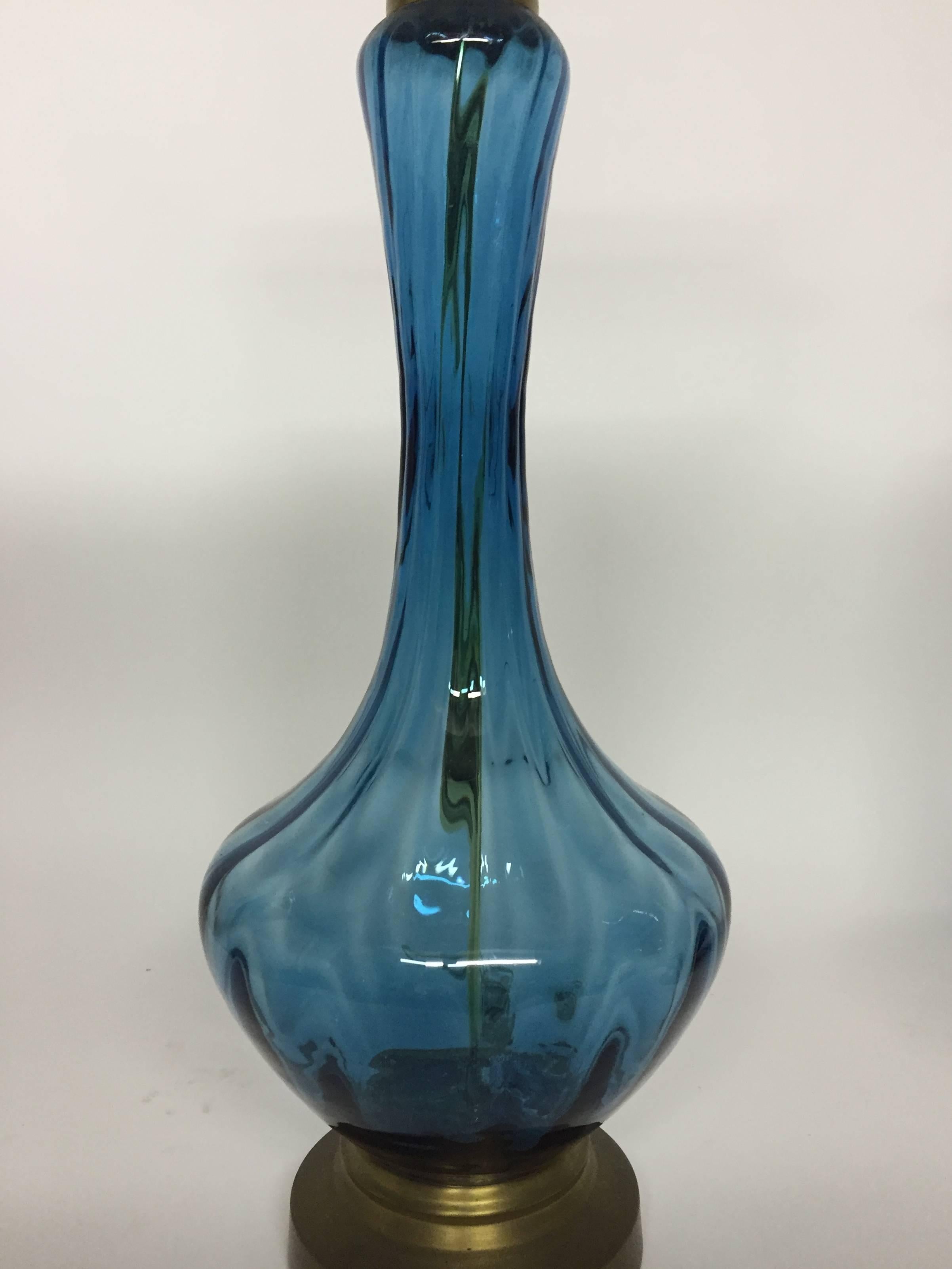 mid century blue glass lamp