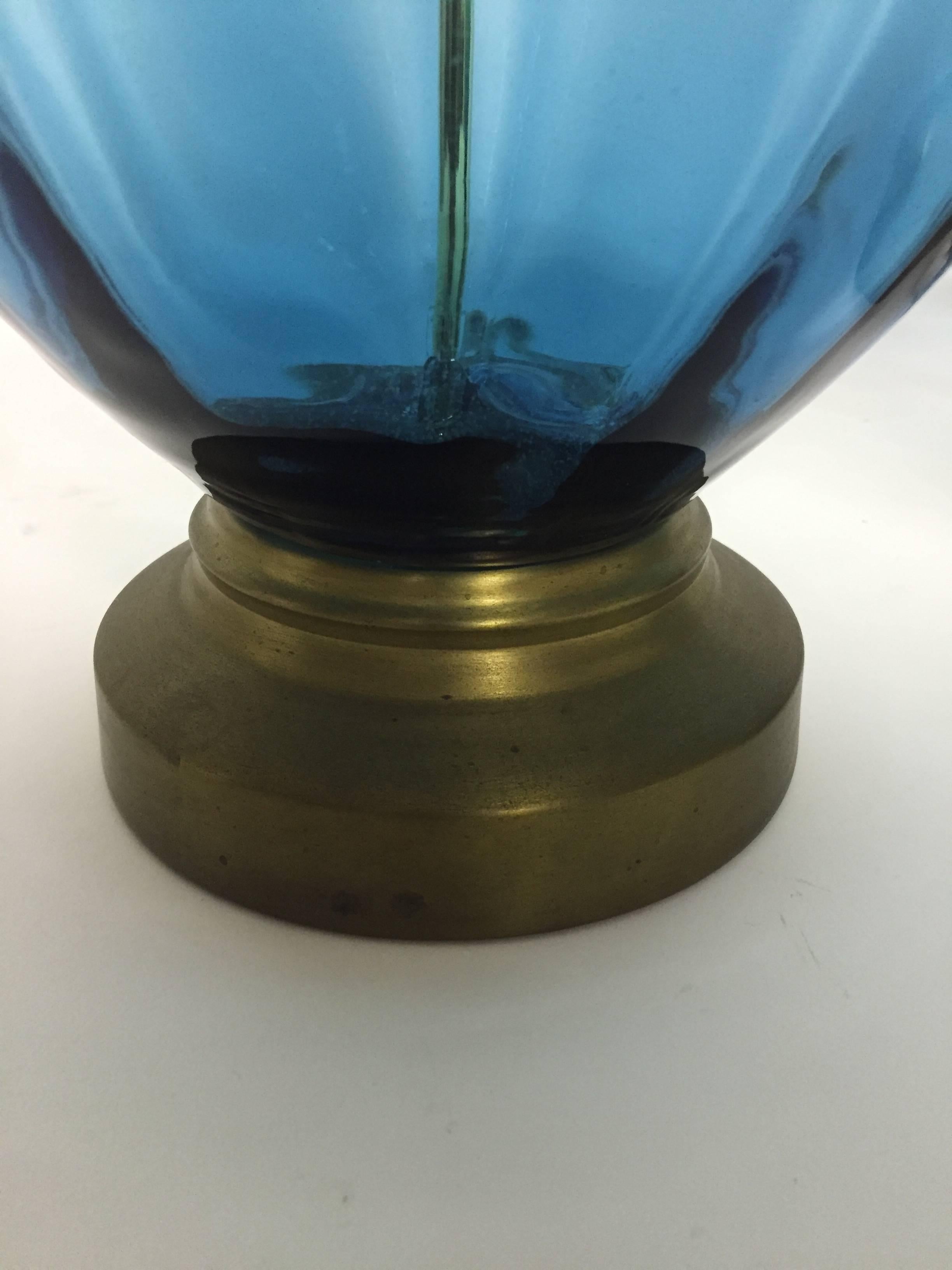 Unknown Mid-Century Modern Blue Glass Table Lamps