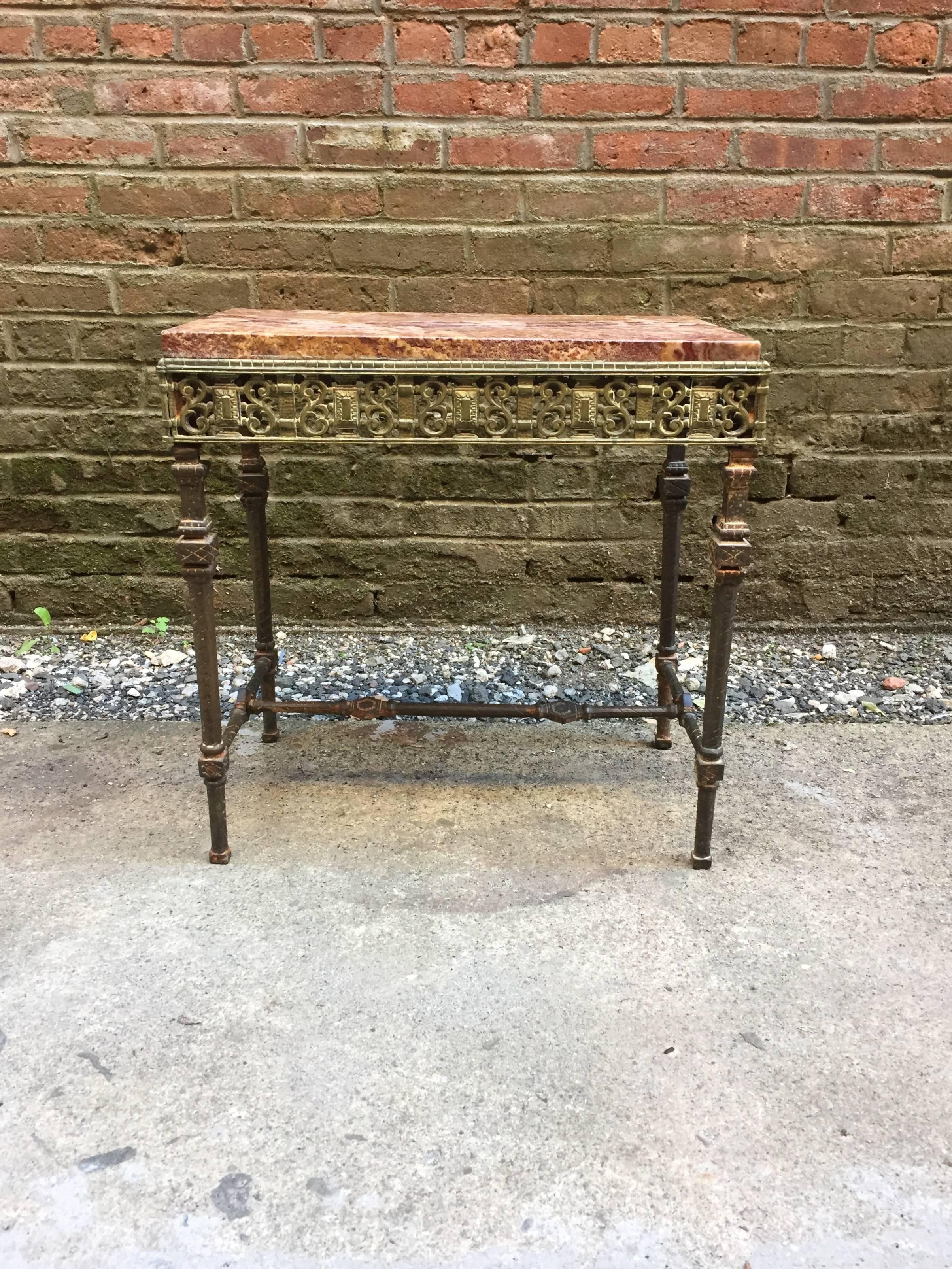 Unknown Oscar Bach Style Iron and Marble-Top Table