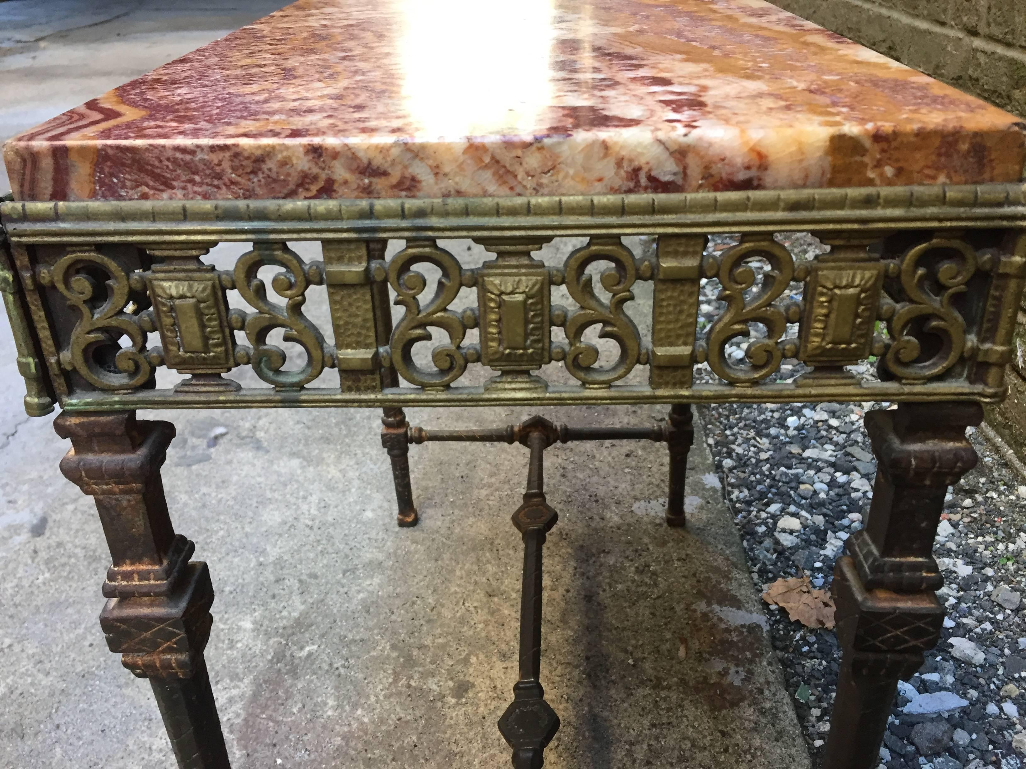 Early 20th Century Oscar Bach Style Iron and Marble-Top Table