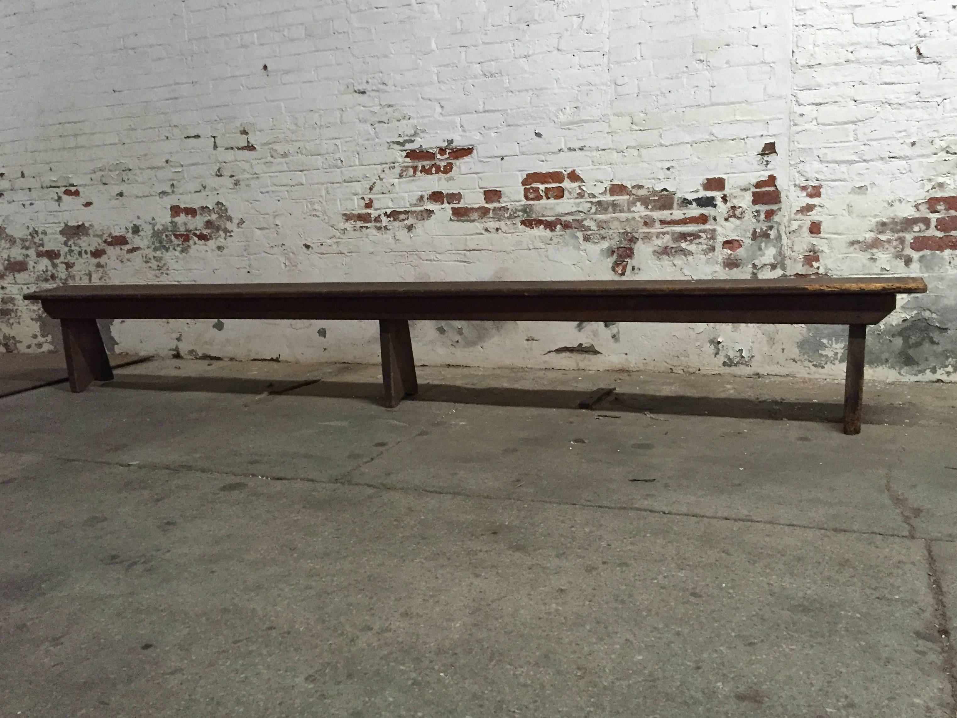 Early 20th Century Massive Rustic and Primitive Hudson Valley, NY Grange Hall Bench