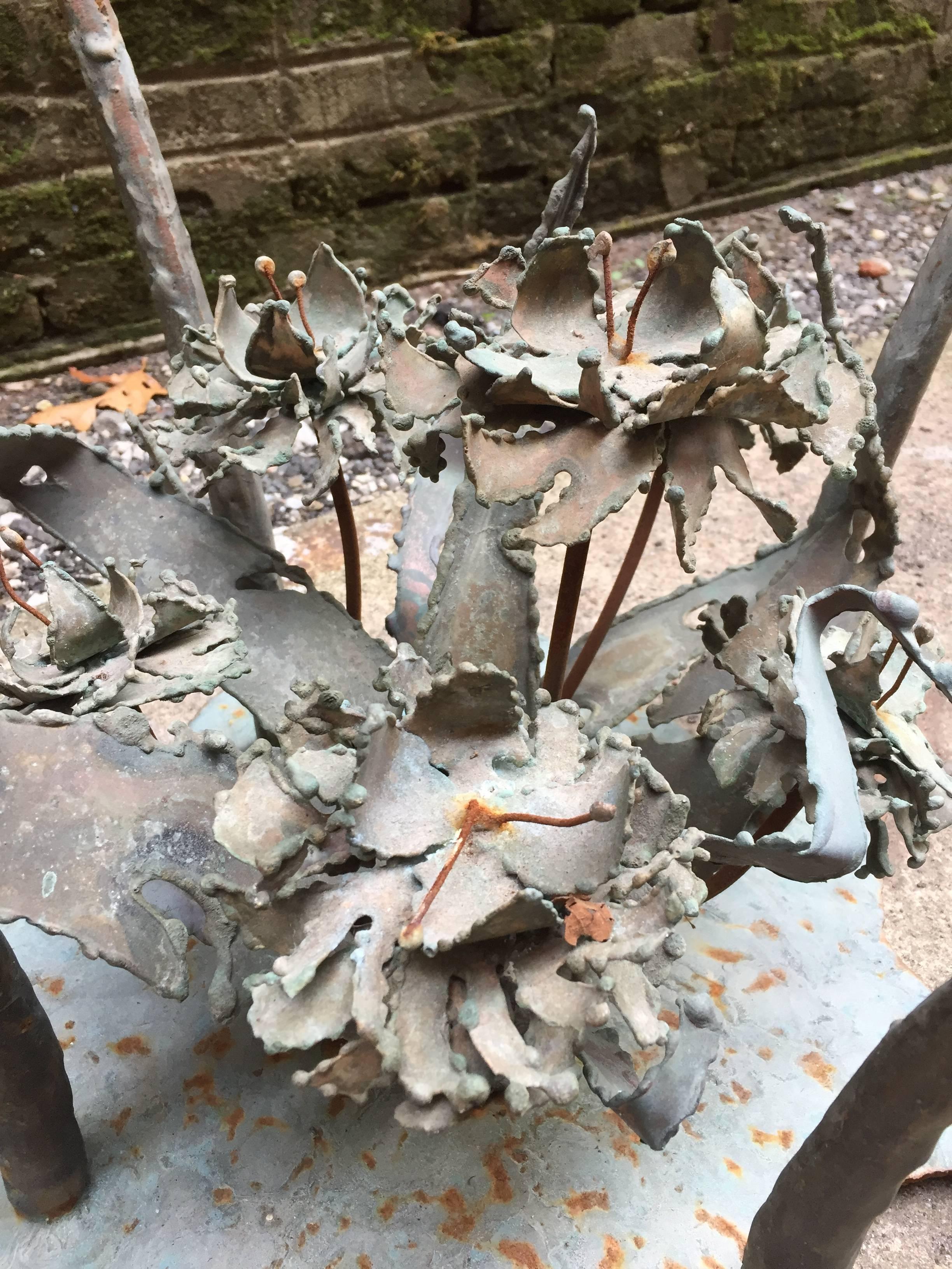 Silas Seandel Brutalist Torch Cut Brutalist Copper and Steel Floral Coffee Table In Good Condition In Garnerville, NY