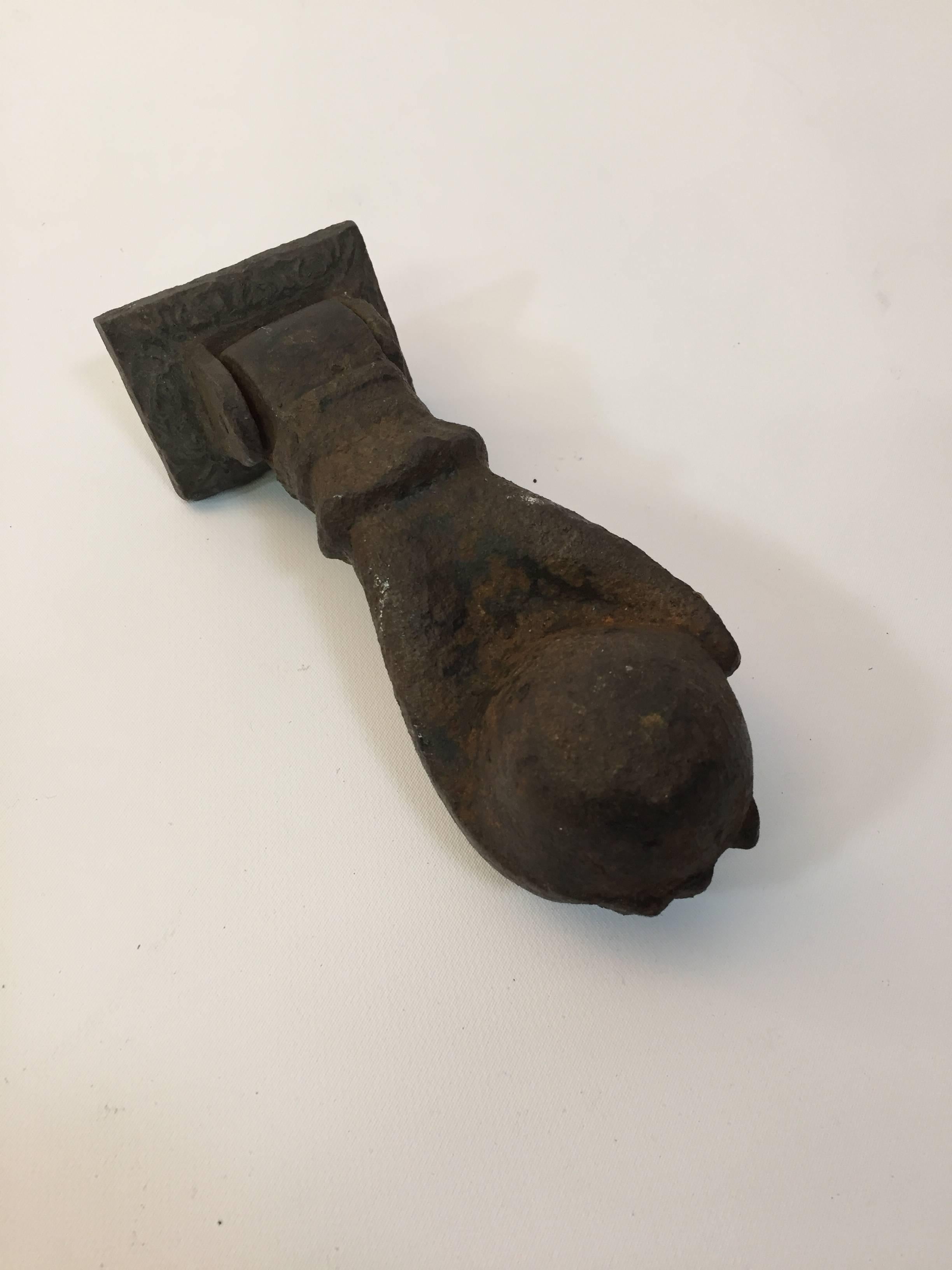 Cast Victorian Figural Iron Hand Door Knocker