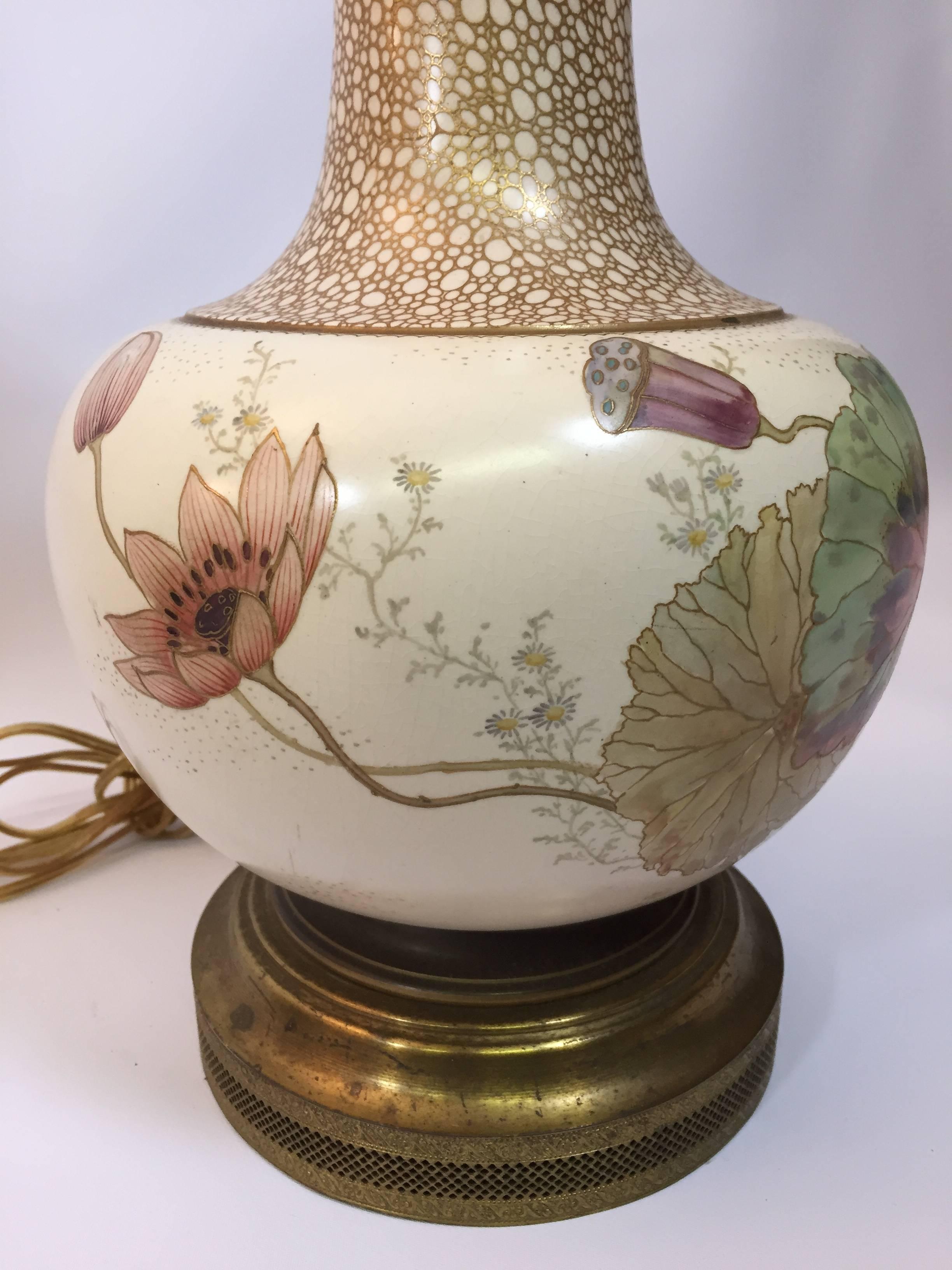 English Pair of Art Nouveau Royal Doulton Burslem Floral Lamps