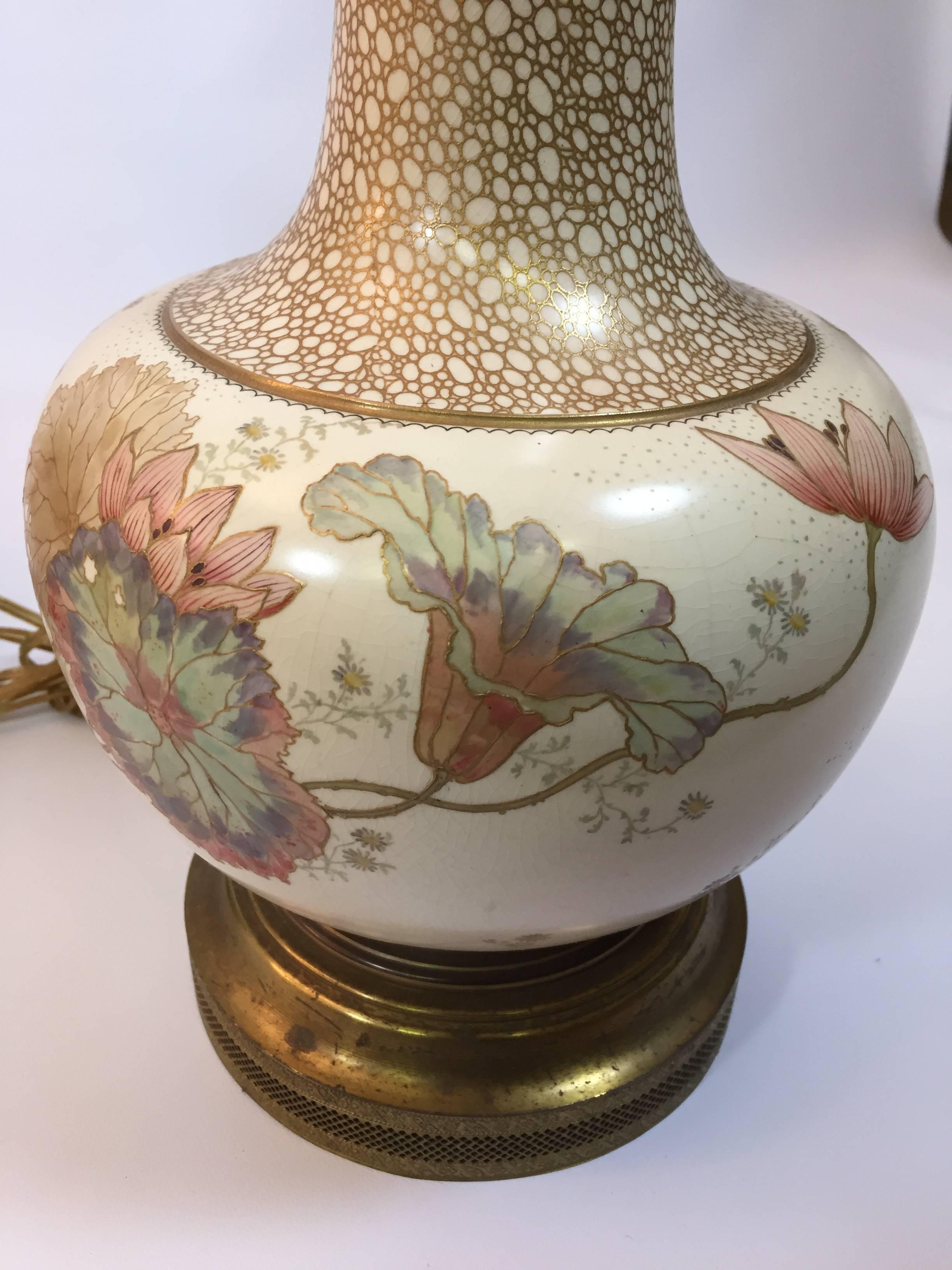 Porcelain Pair of Art Nouveau Royal Doulton Burslem Floral Lamps