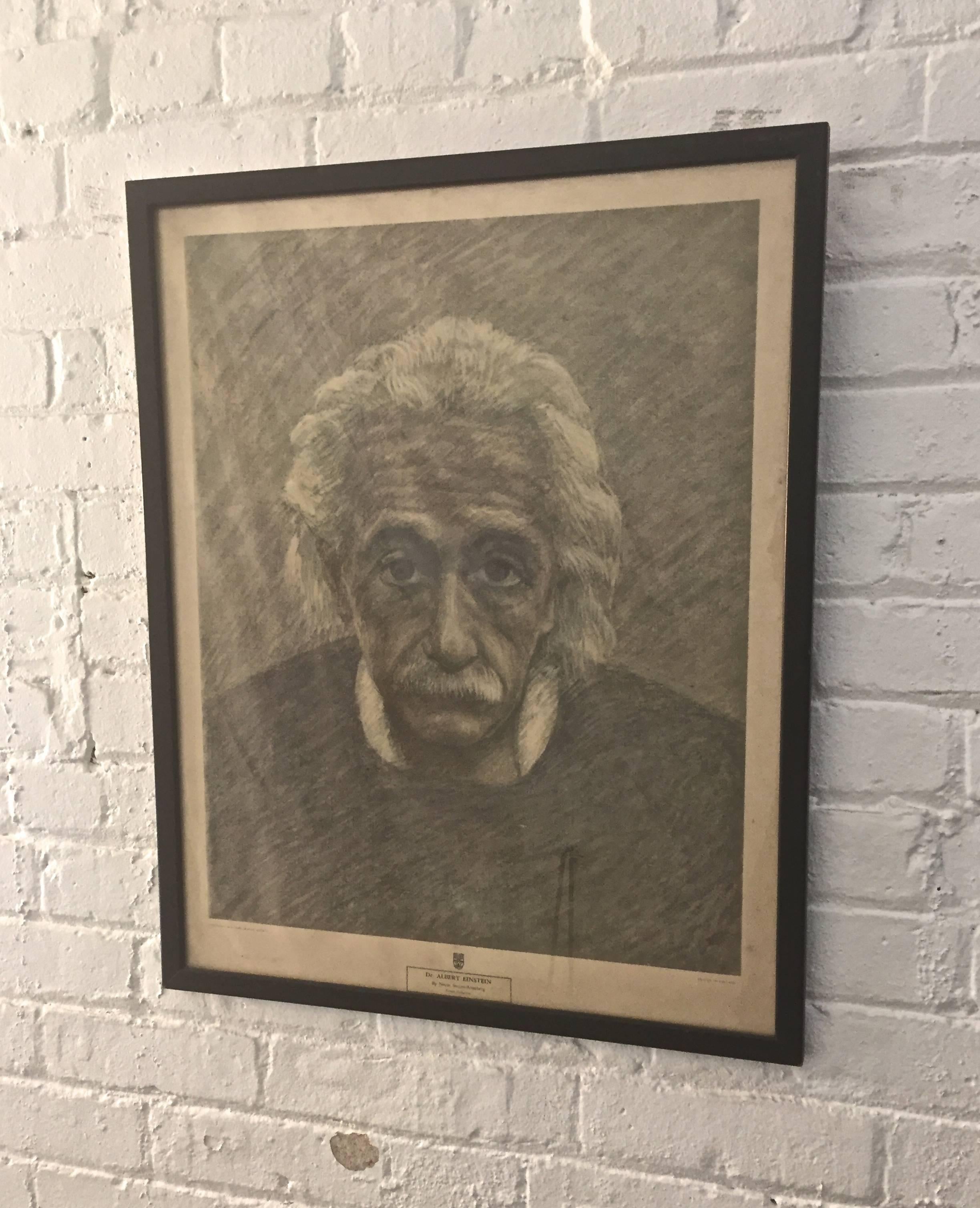 Wonderful off set print of Dr. Albert Einstein for the New York Graphic Society. The actual painting was executed by Nettie Steinjns-Bromberg. Printed in Holland.

Sight dimensions are 17.63