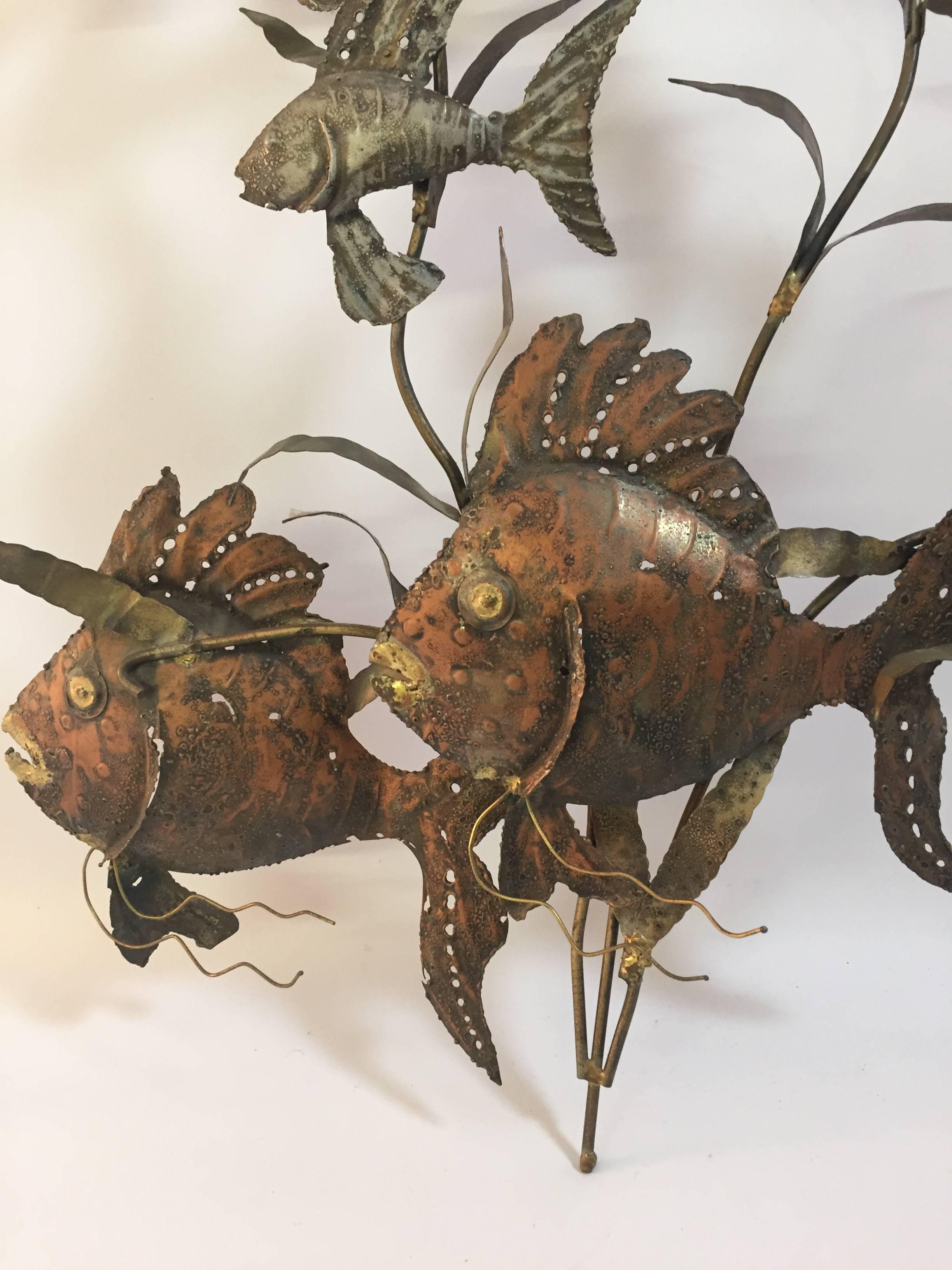 Late 20th Century Mixed Metals School of Fish Wall Sculpture