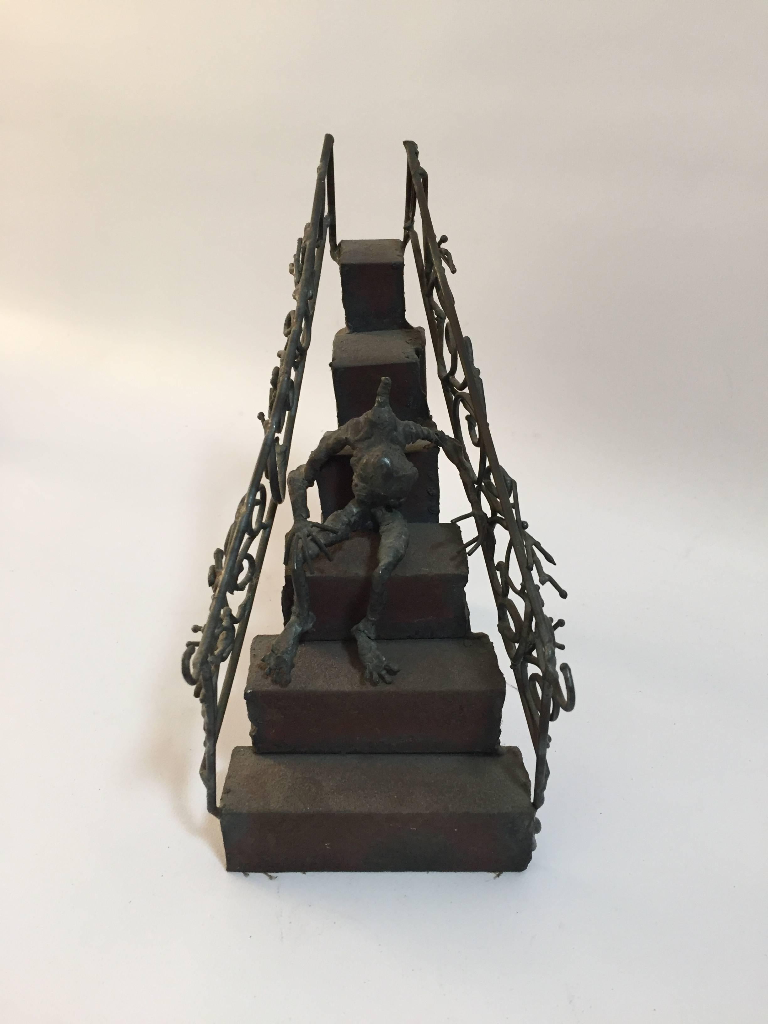 Welded Macabre Surreal Brutalist Steel Step Sculpture For Sale
