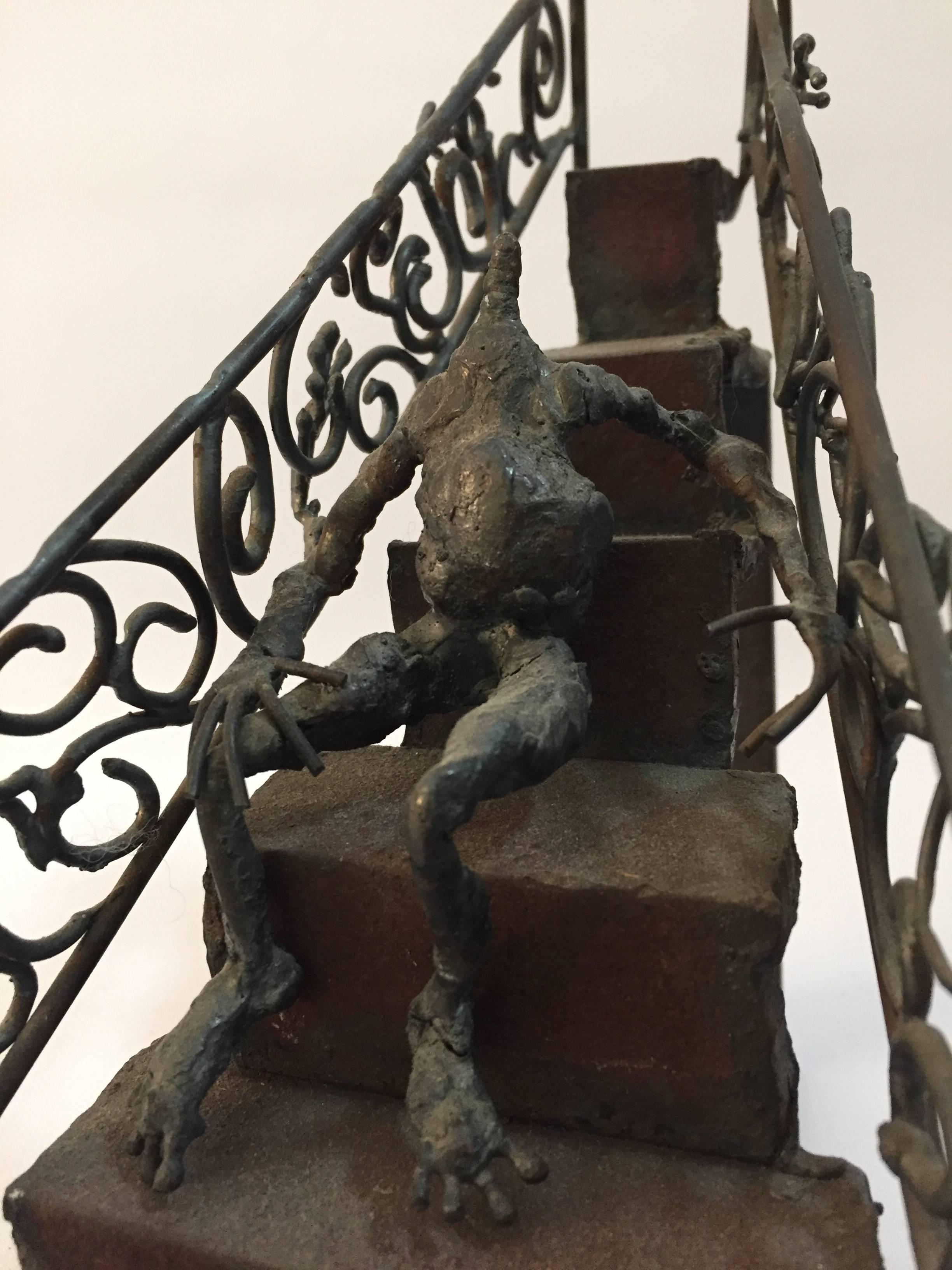 Macabre Surreal Brutalist Steel Step Sculpture In Good Condition For Sale In Garnerville, NY