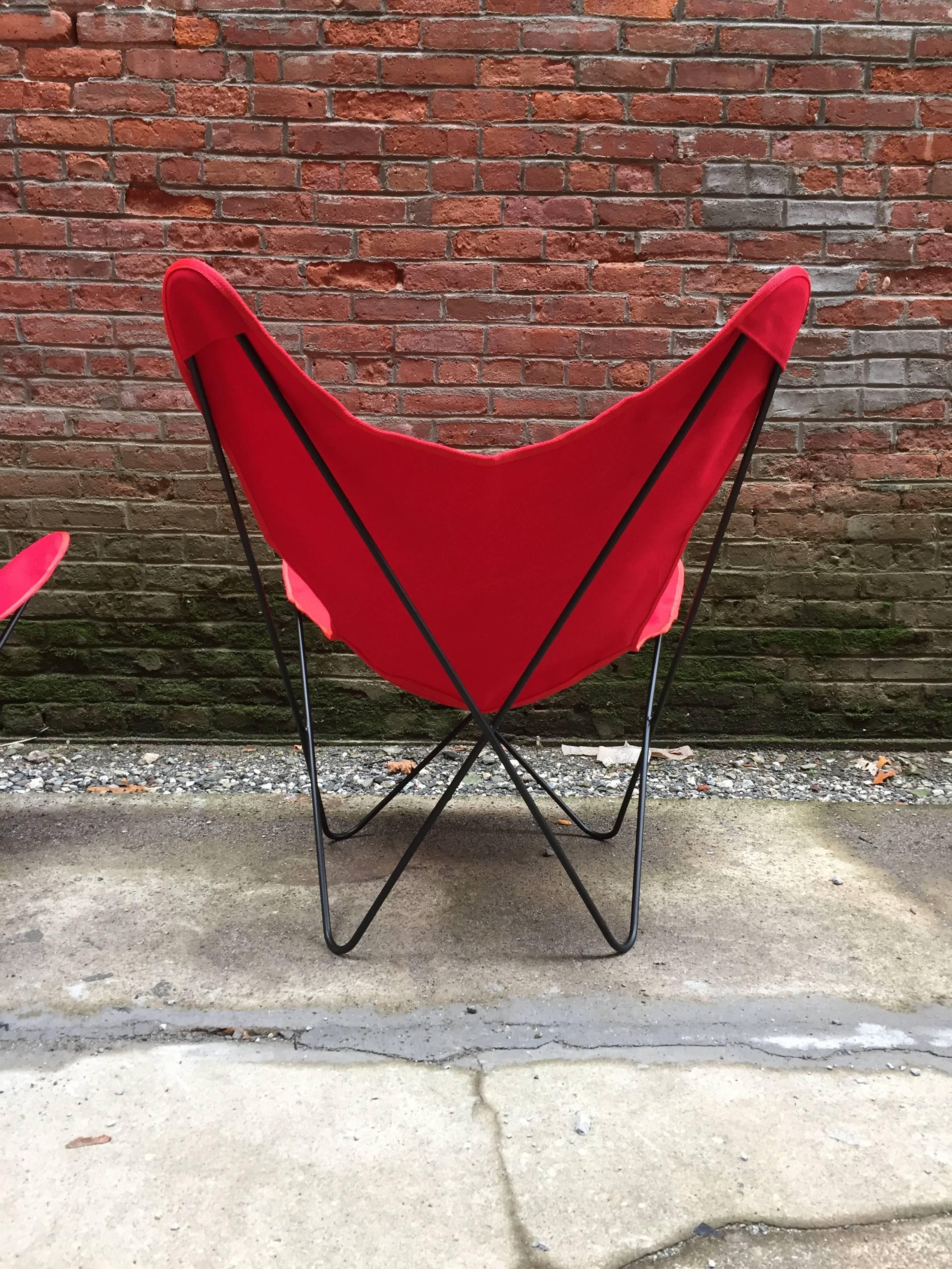 Mid-Century Modern Pair of Early Jorge Ferrari-Hardoy Iron Butterfly Sling Chairs