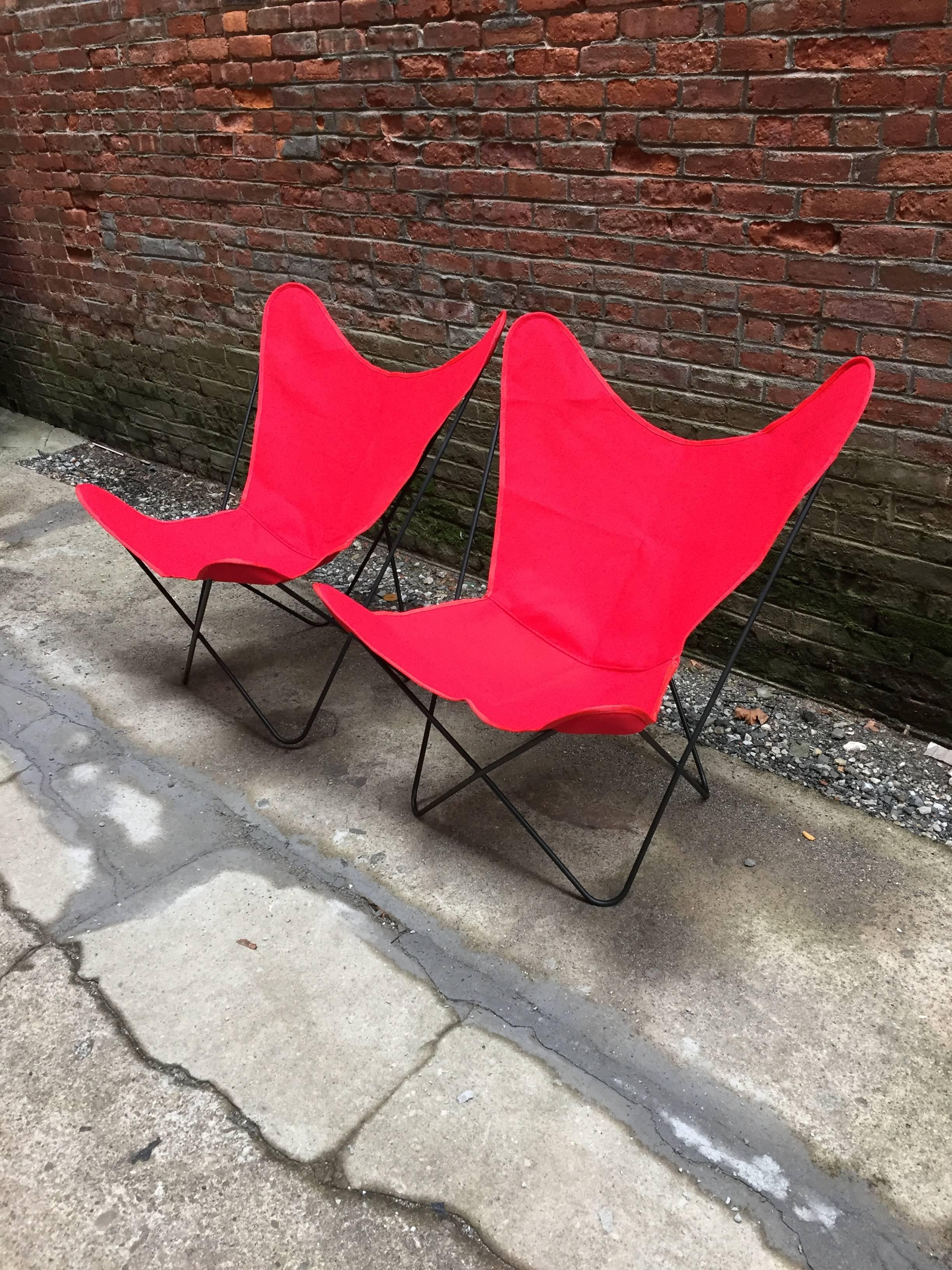 Canvas Pair of Early Jorge Ferrari-Hardoy Iron Butterfly Sling Chairs