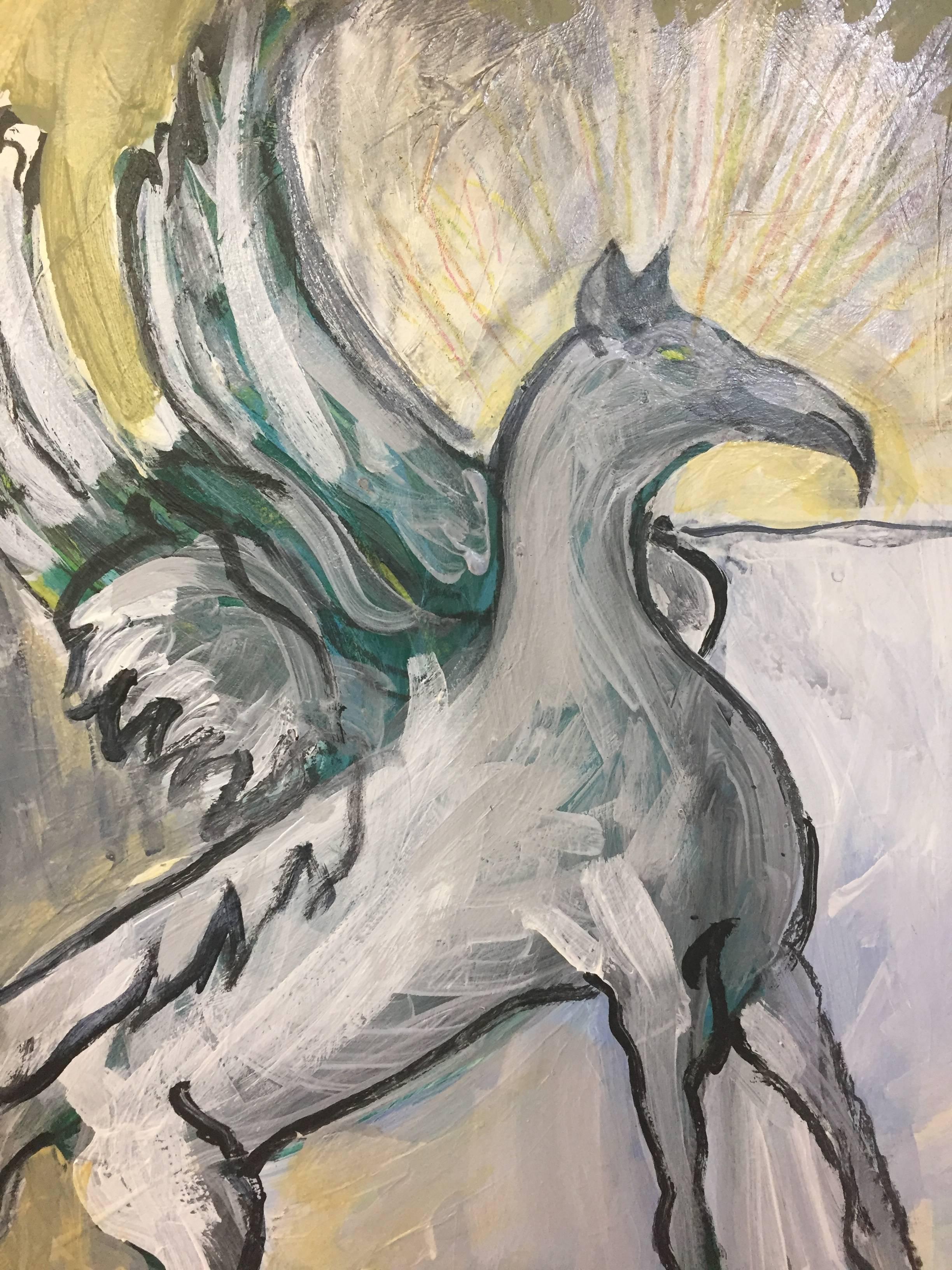 Robert Culicover Surrealist Painting Meditation Griffin In Good Condition In Garnerville, NY