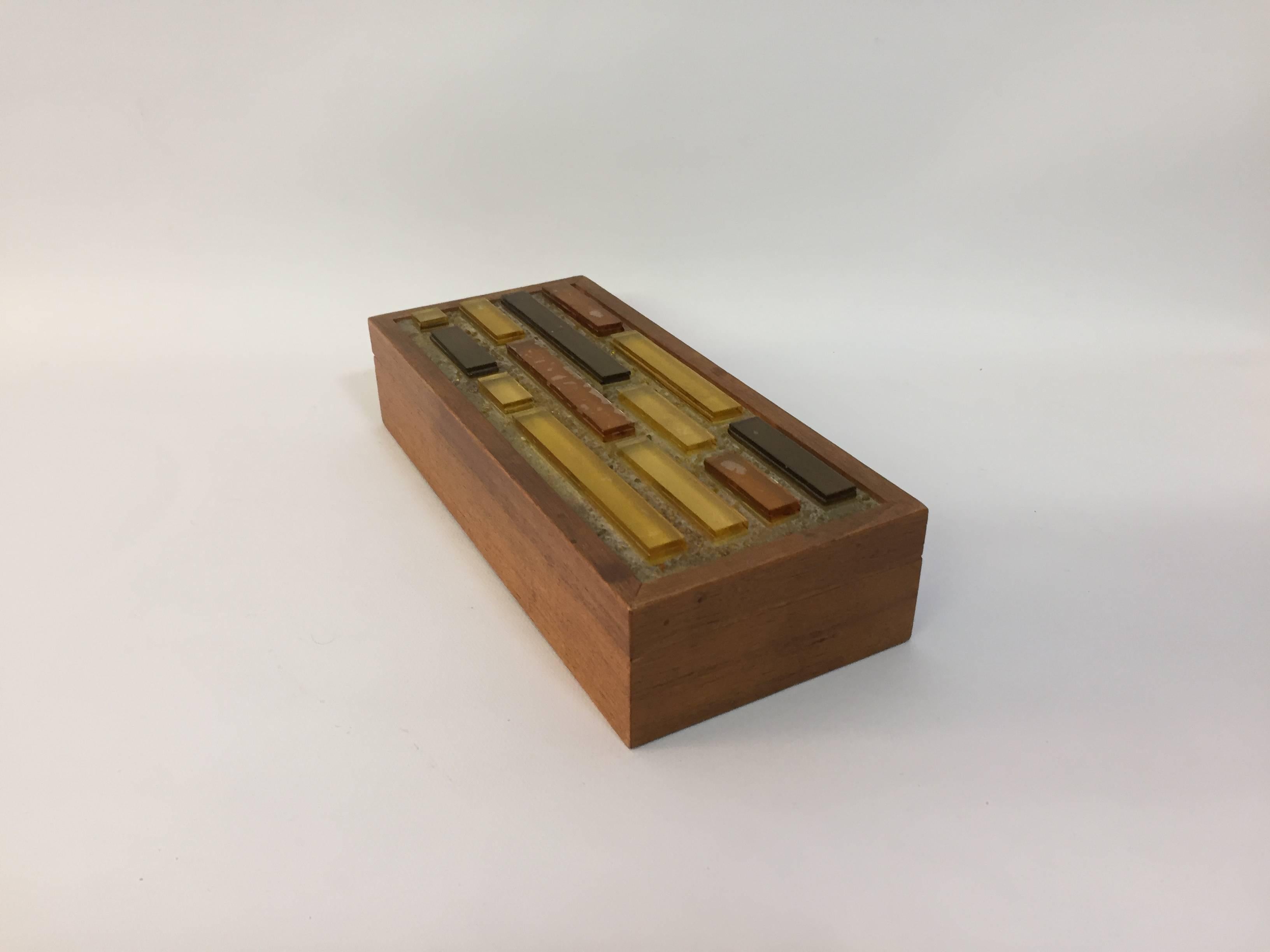 Inlay Mid-Century Modern Glass and Walnut Keepsake Box