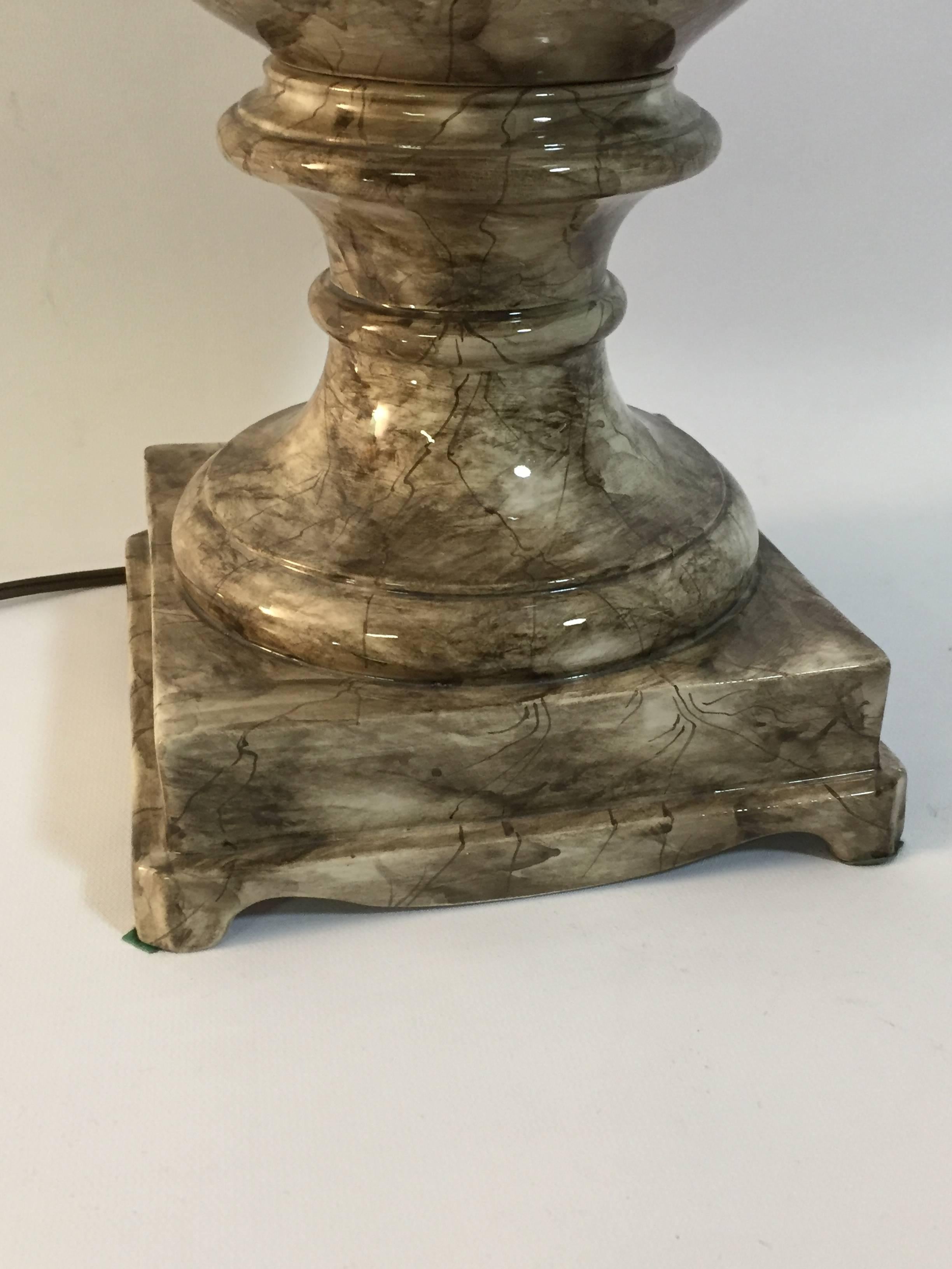 Mid-20th Century Italian Marbelized Ceramic Swagged Urn Lamp