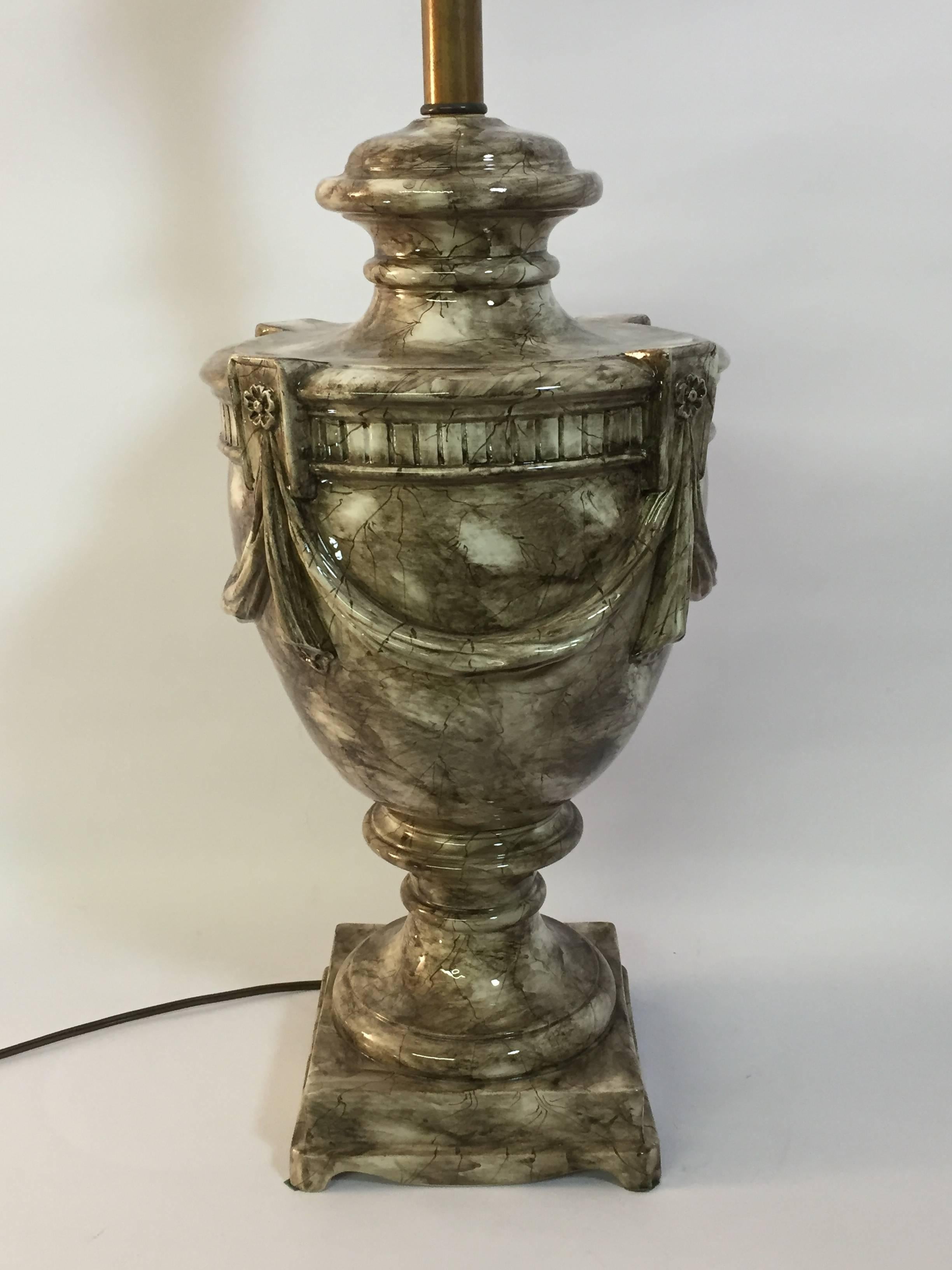 Italian Marbelized Ceramic Swagged Urn Lamp 1