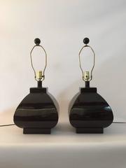Pair of Gloss Black Ceramic Lamps