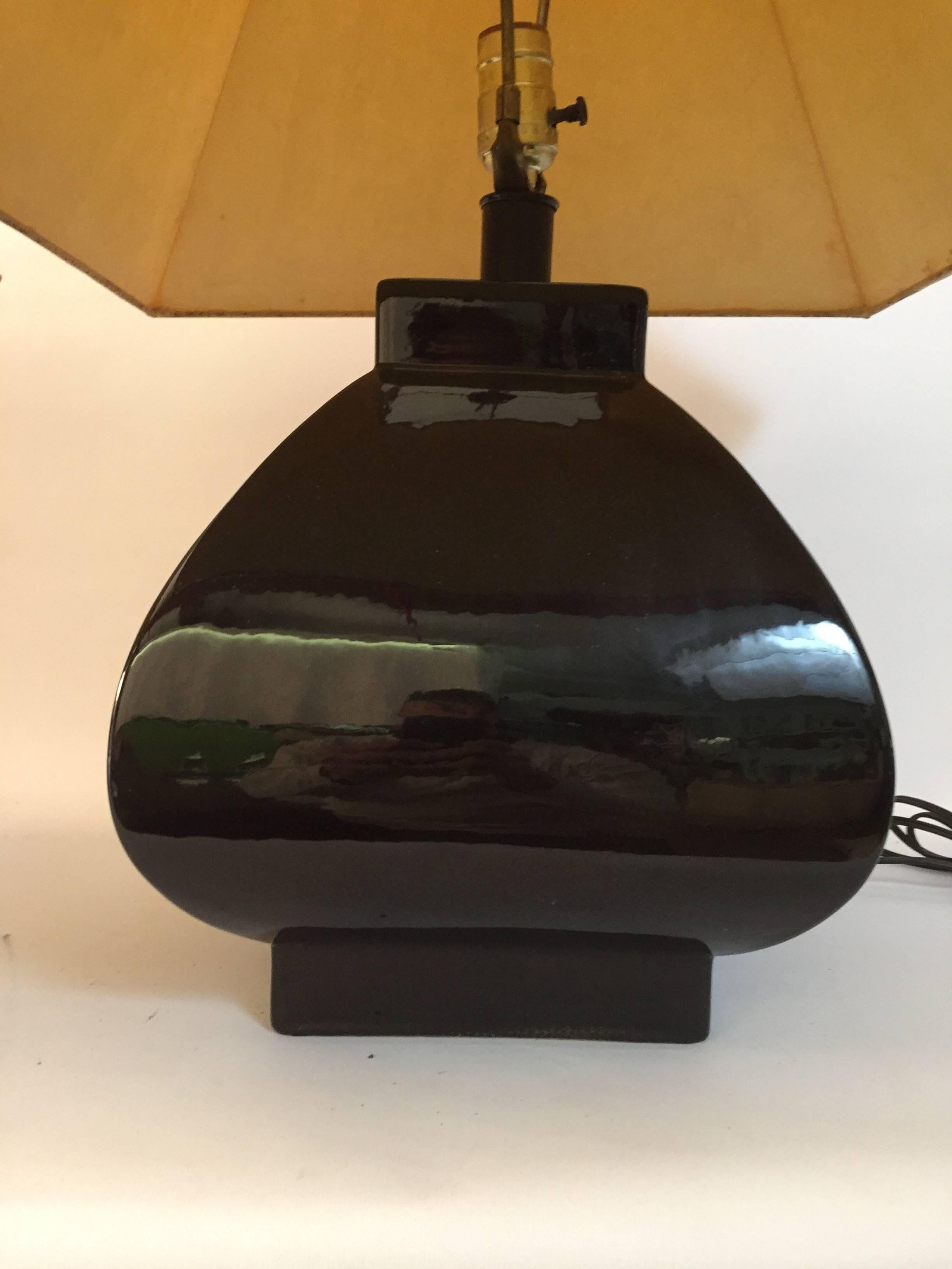 Unknown Pair of Gloss Black Ceramic Lamps