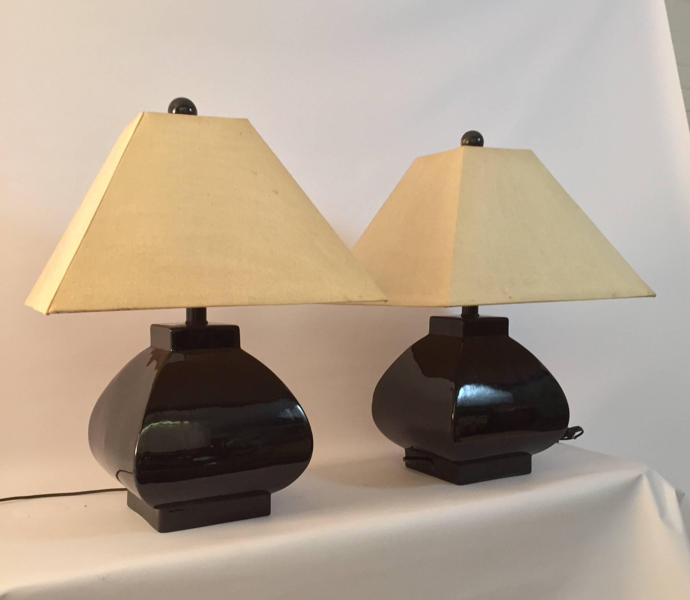 Pair of Gloss Black Ceramic Lamps 2