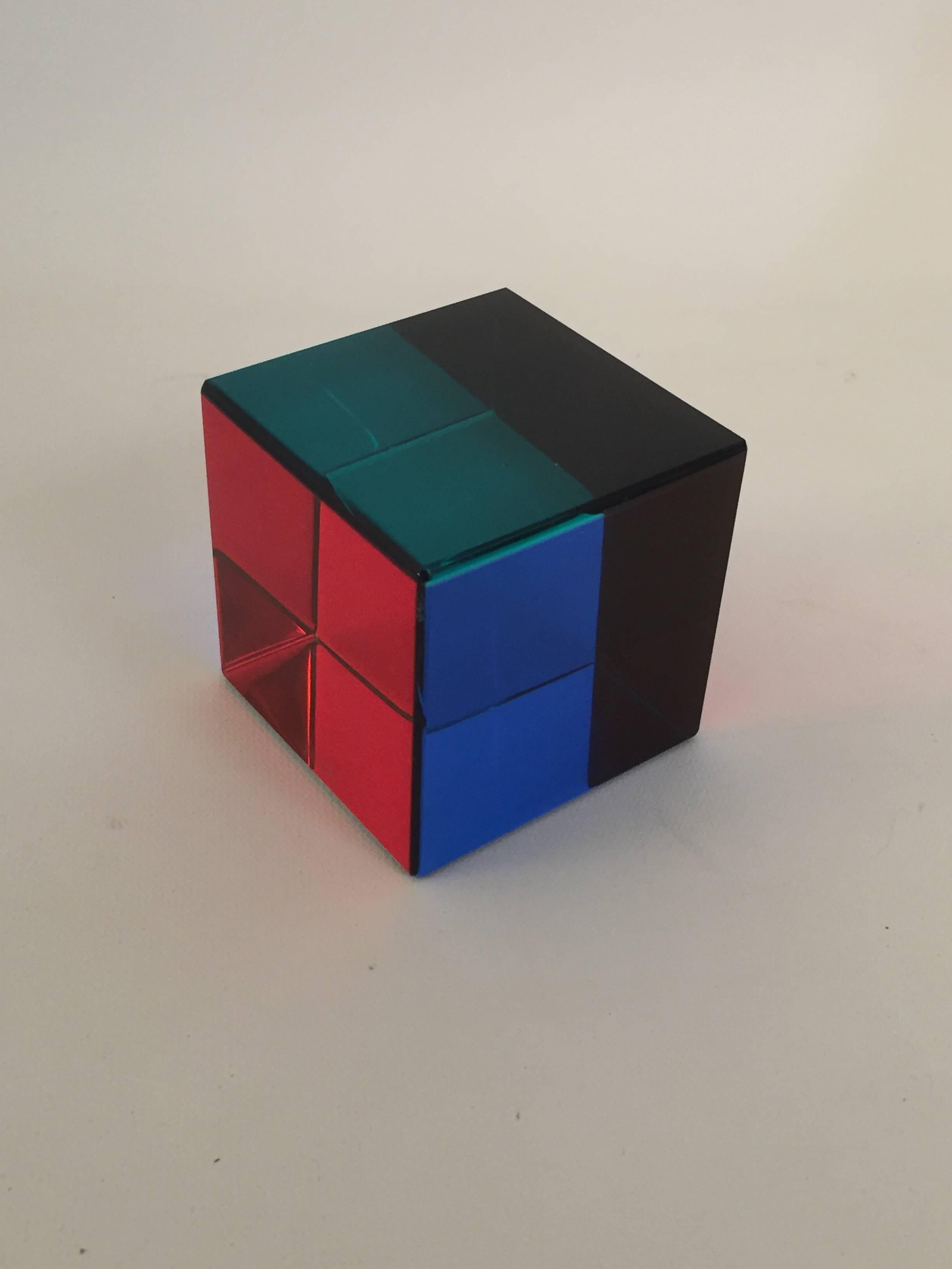 Post-Modern Signed Vasa Mihich Op Art Acrylic Cube