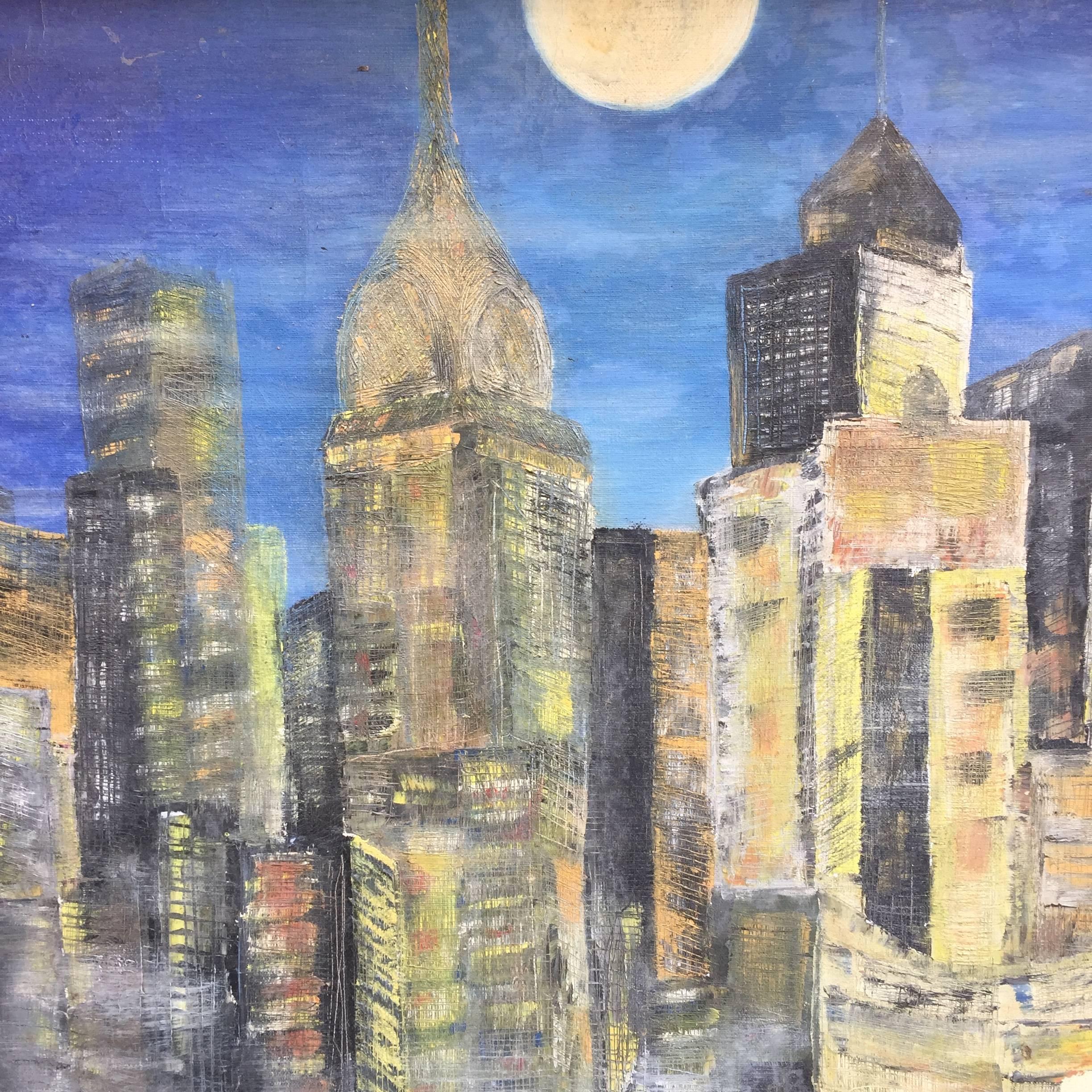 NYC East River Cityscape, Gemälde, 1960er Jahre (Leinwand) im Angebot
