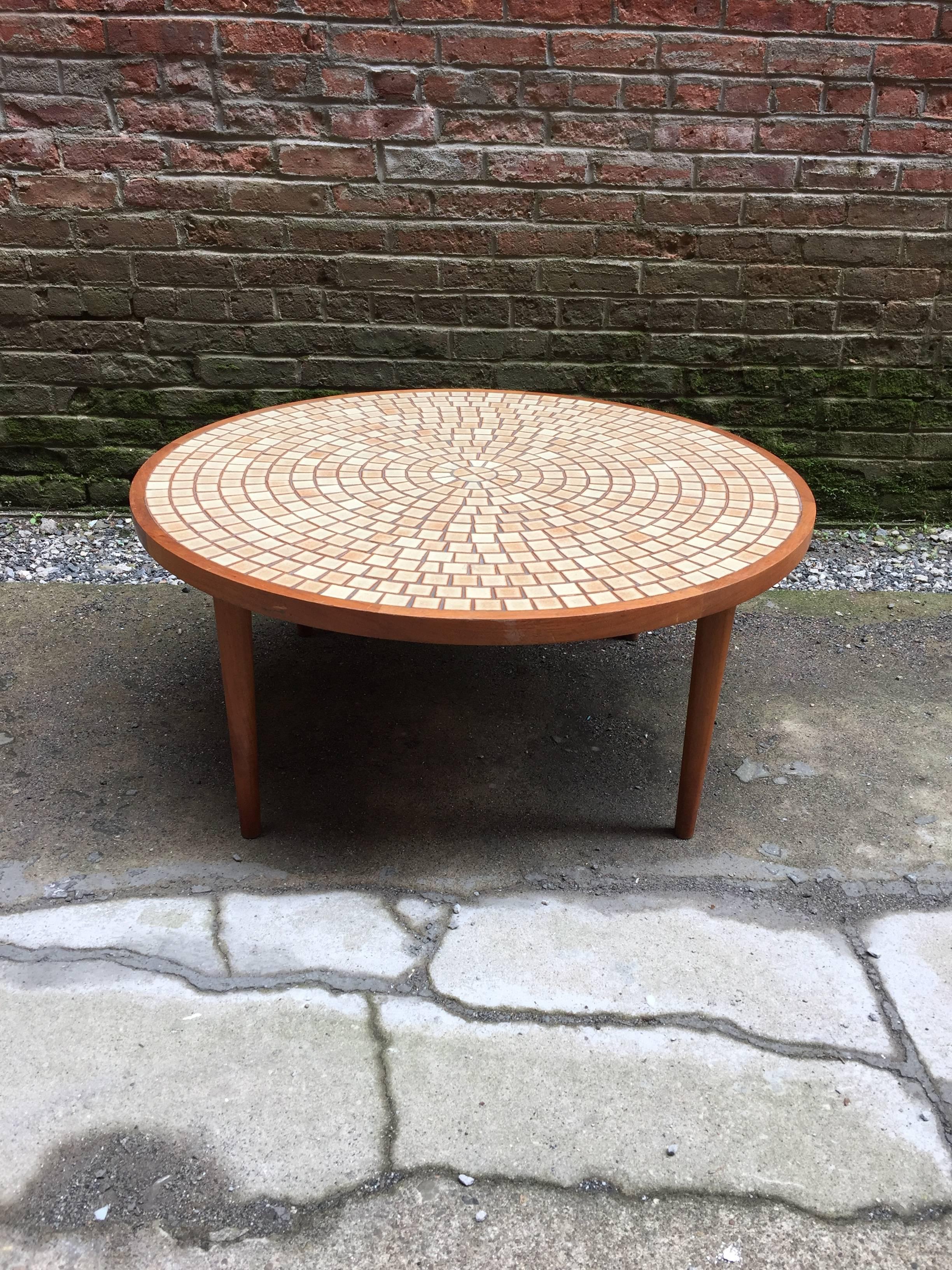 Inlay Round Tile Top and Walnut Coffee Table by Gordon and Jane Martz