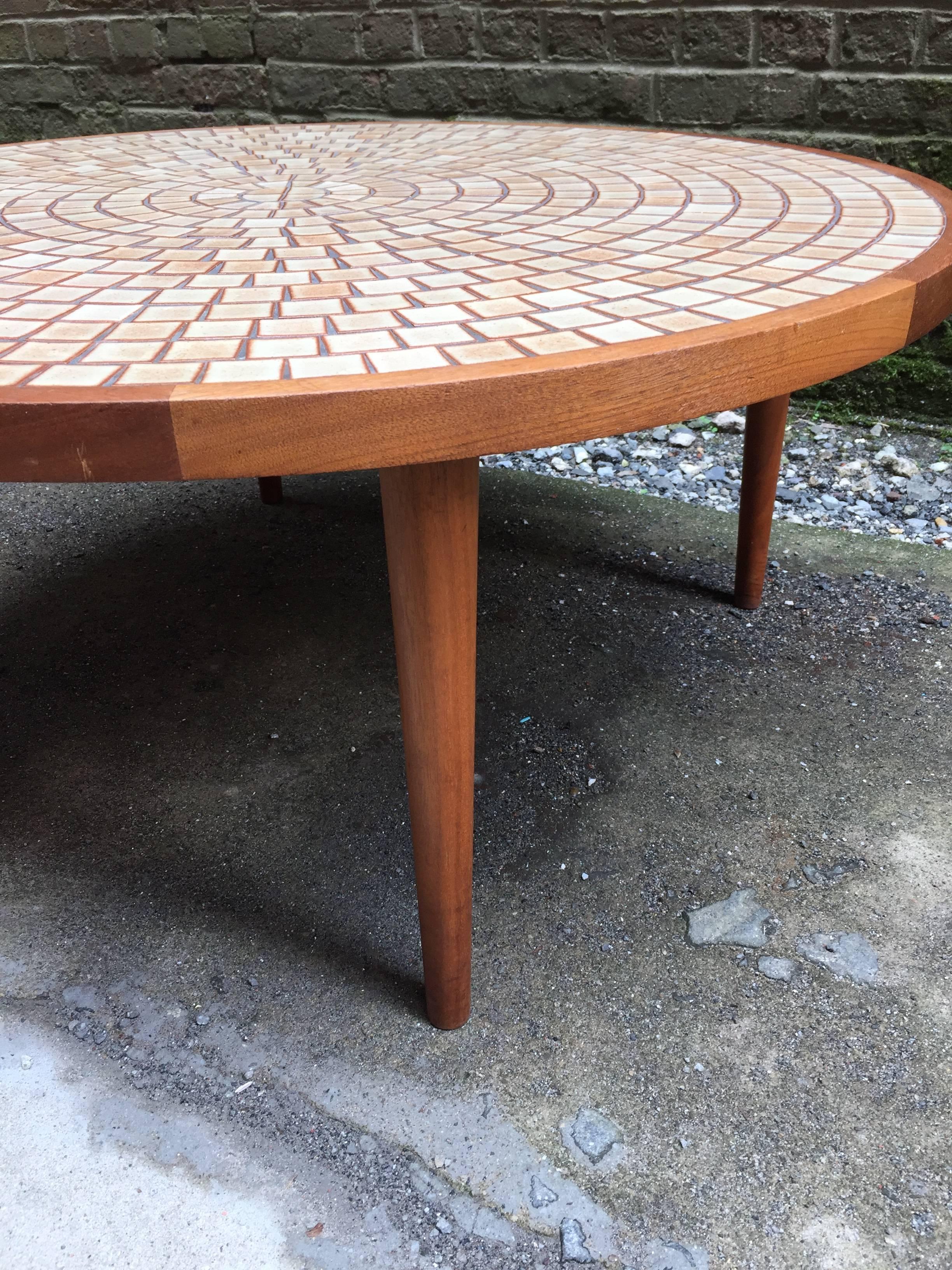 Mid-20th Century Round Tile Top and Walnut Coffee Table by Gordon and Jane Martz