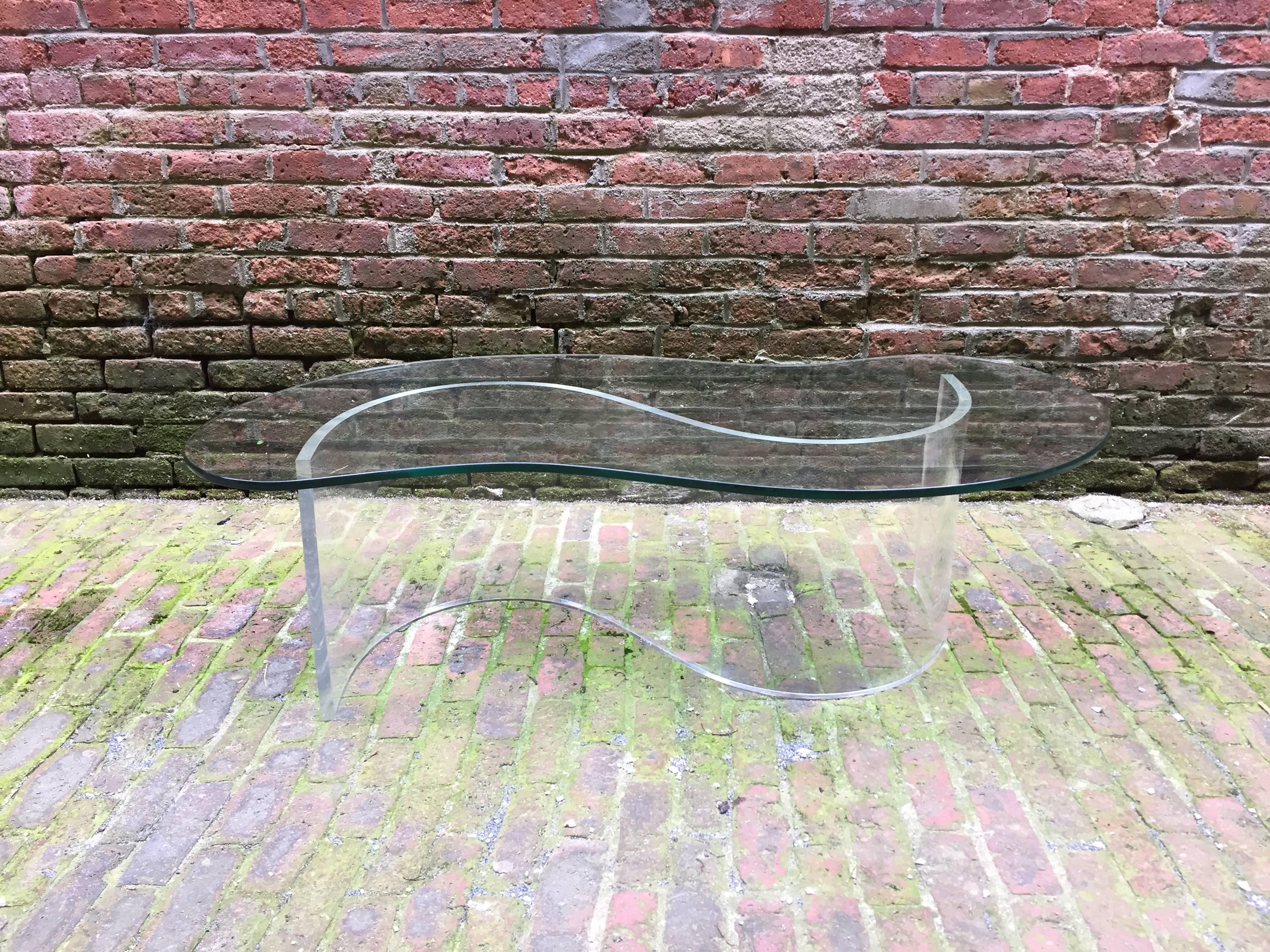 Mid-Century Modern Lucite and Glass Free-Form Coffee Table