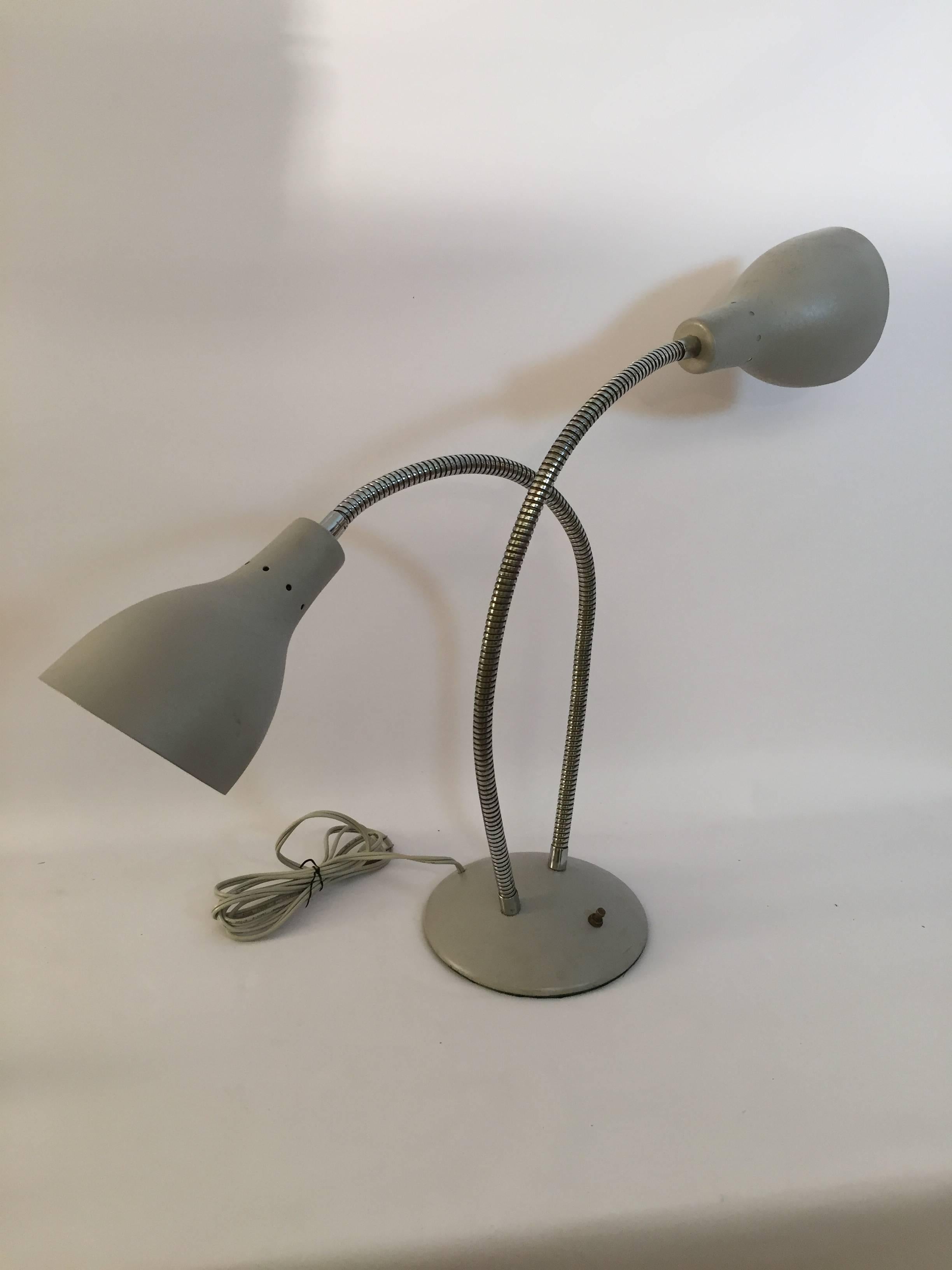 Steel  Double Goose Neck Table Lamp in the Manner of Kurt Versen For Sale